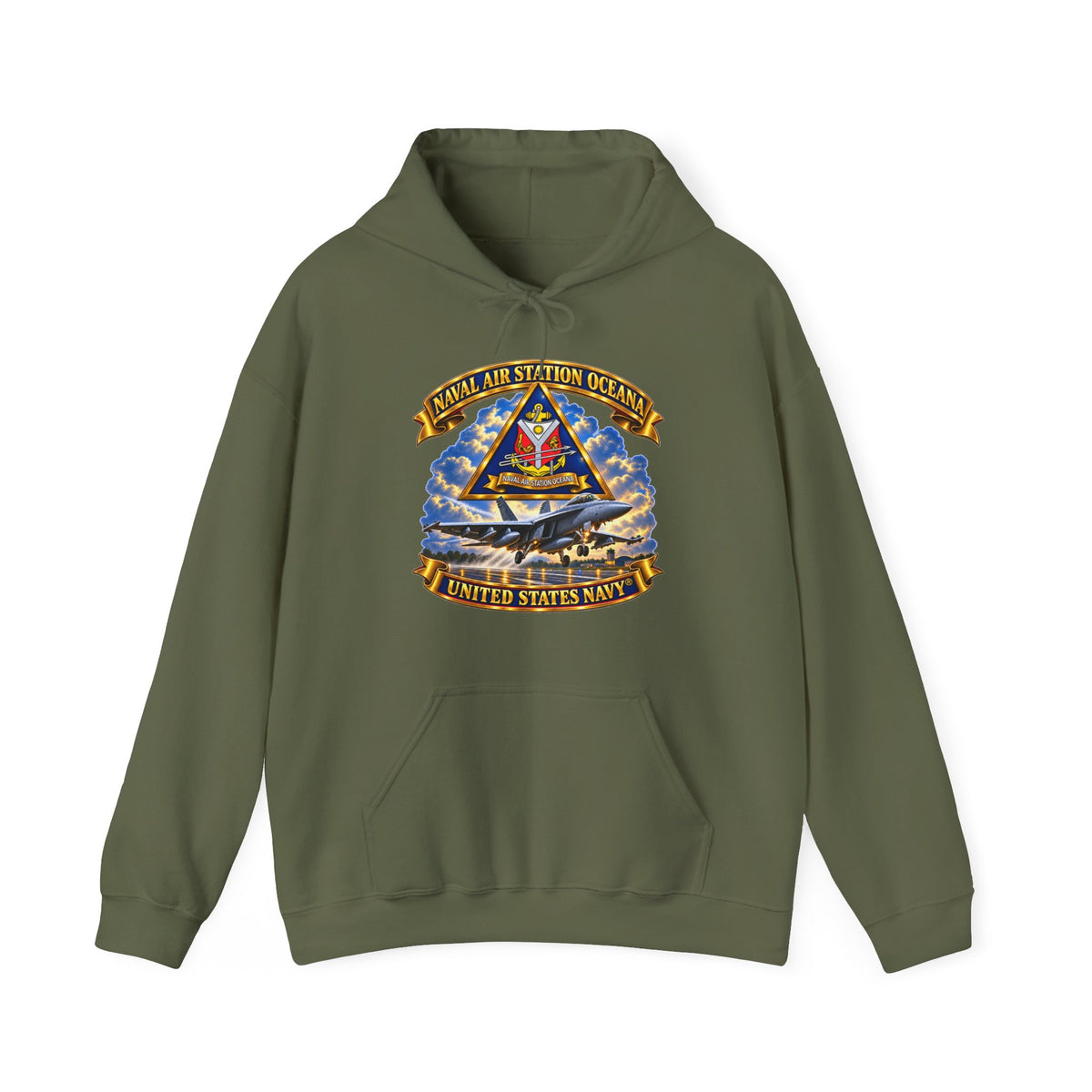 Unisex Heavy Blend™ Hoodies - Navy - Naval Air Station Oceana - Crest with Aircraft - United States Navy - 3D - Enhanced