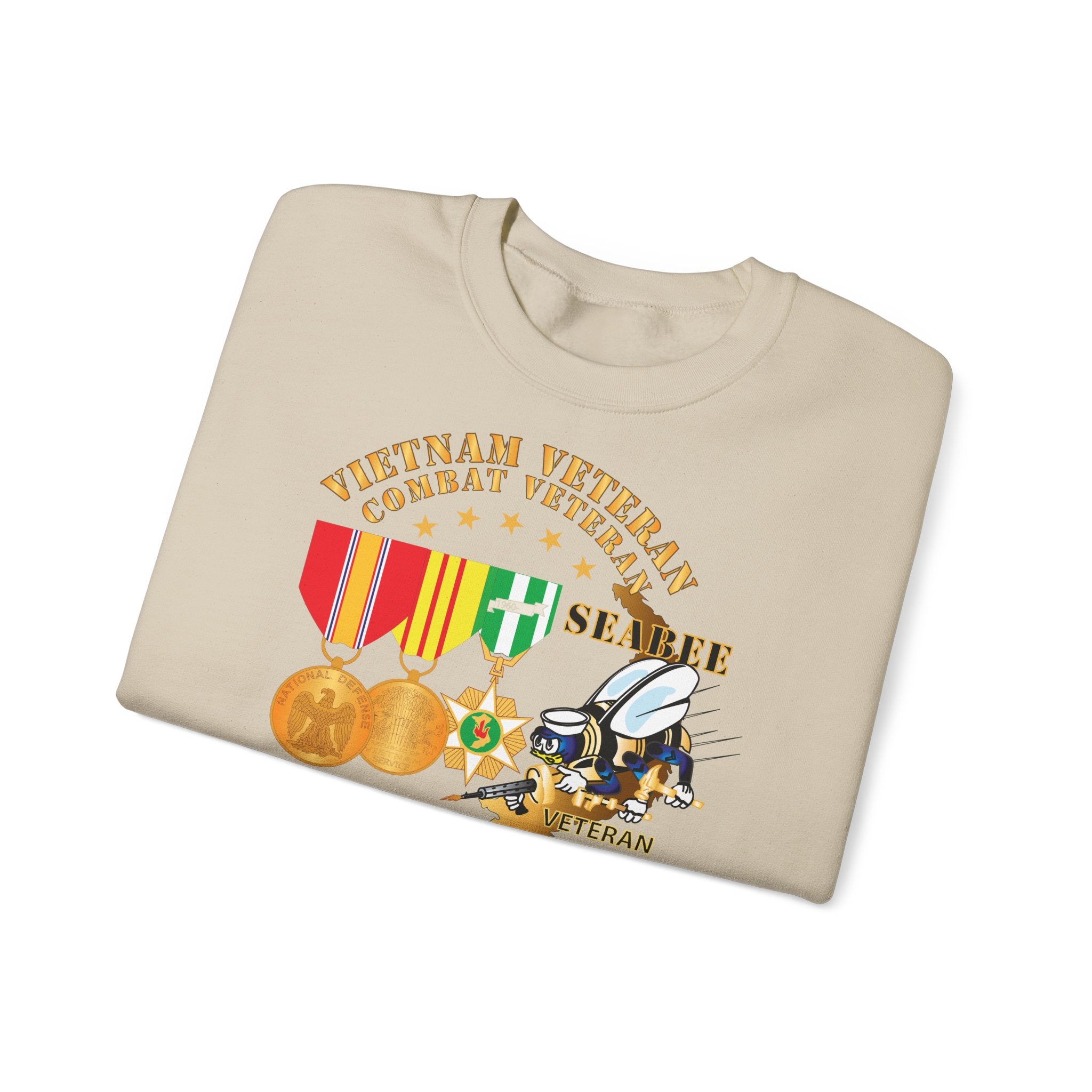 Unisex Heavy Blend™ Crewneck Sweatshirt - Navy - Vietnam  Veteran - w Medals - VN - Seabee