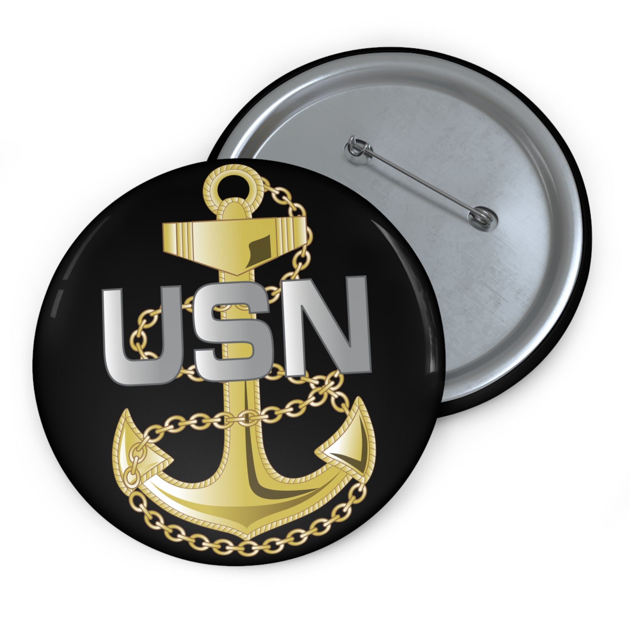 Custom Pin Button - Navy - Fouled Anchor wo txt