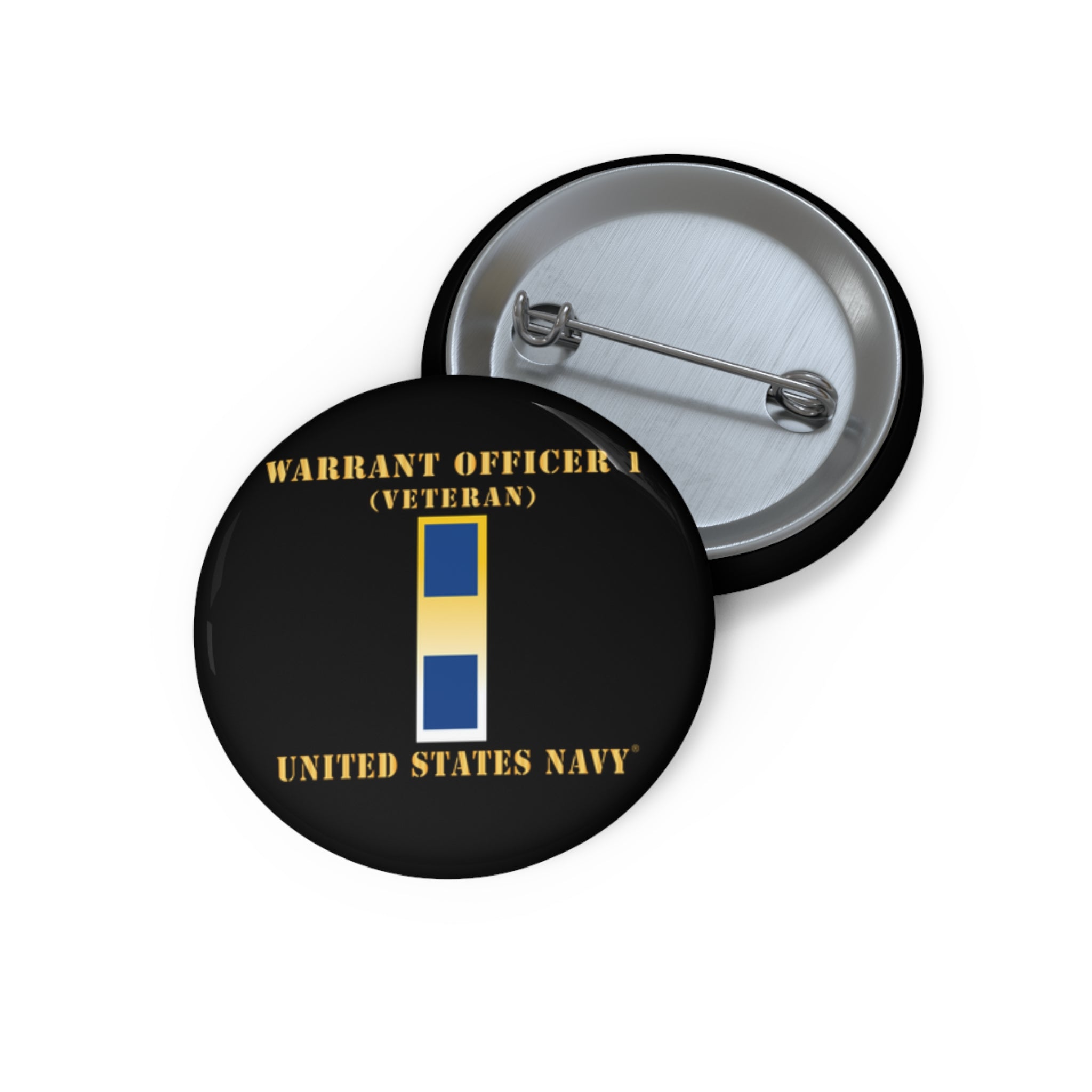 Custom Pin Button - Navy - Warrant Officer 1 - Veteran