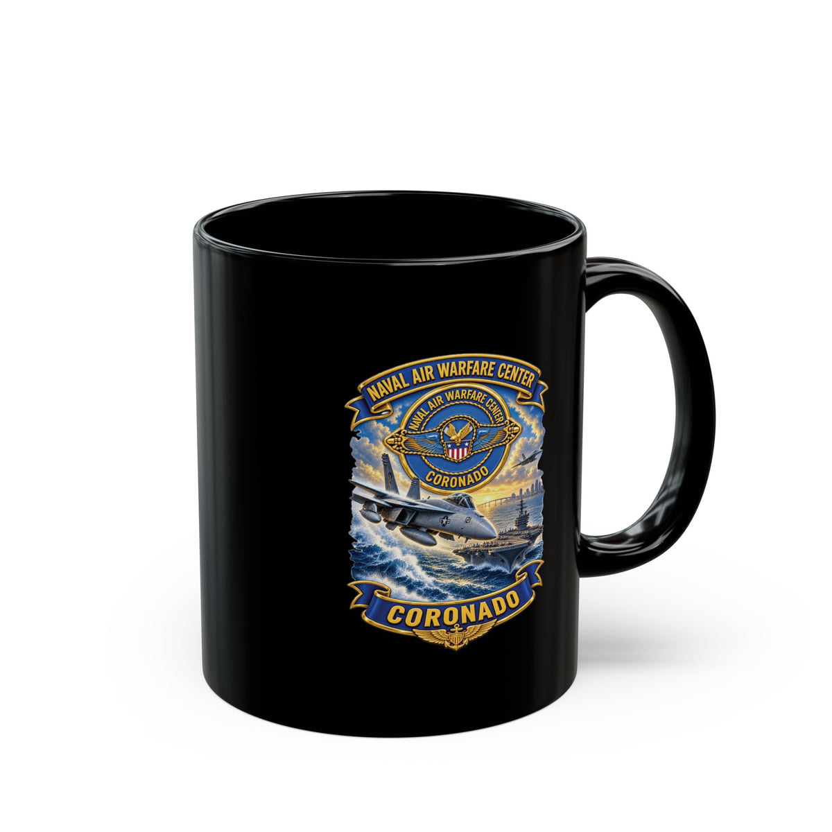 Black Mug (11oz, 15oz) - NAVY - Naval Air Warfare Center - Coronado - Crest - with Scene - 3D - Enhanced