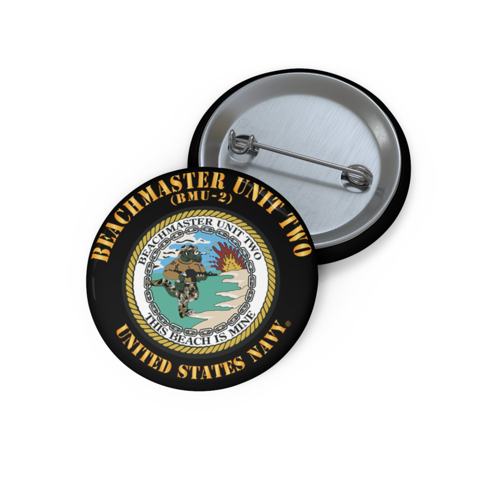 Custom Pin Button - Navy - Beachmaster Unit Two (BMU-2) X 300