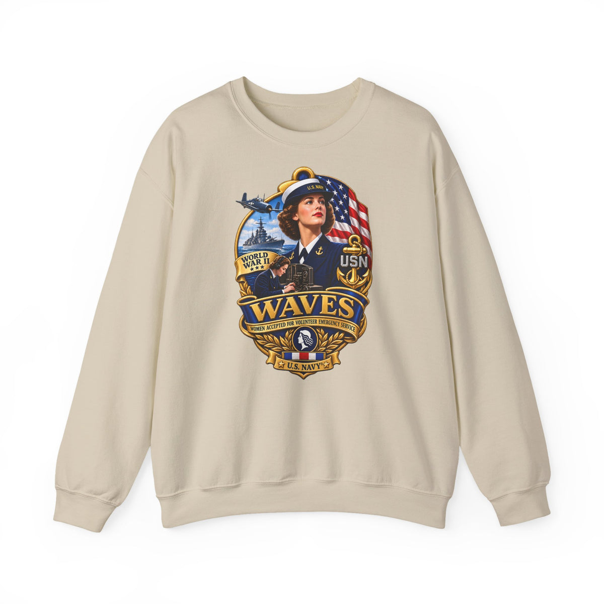 Unisex Heavy Blend™ Crewneck Sweatshirt -  WAVES - Women Accepted for Volunteer Emergency Service WWII - 3D - Enhanced