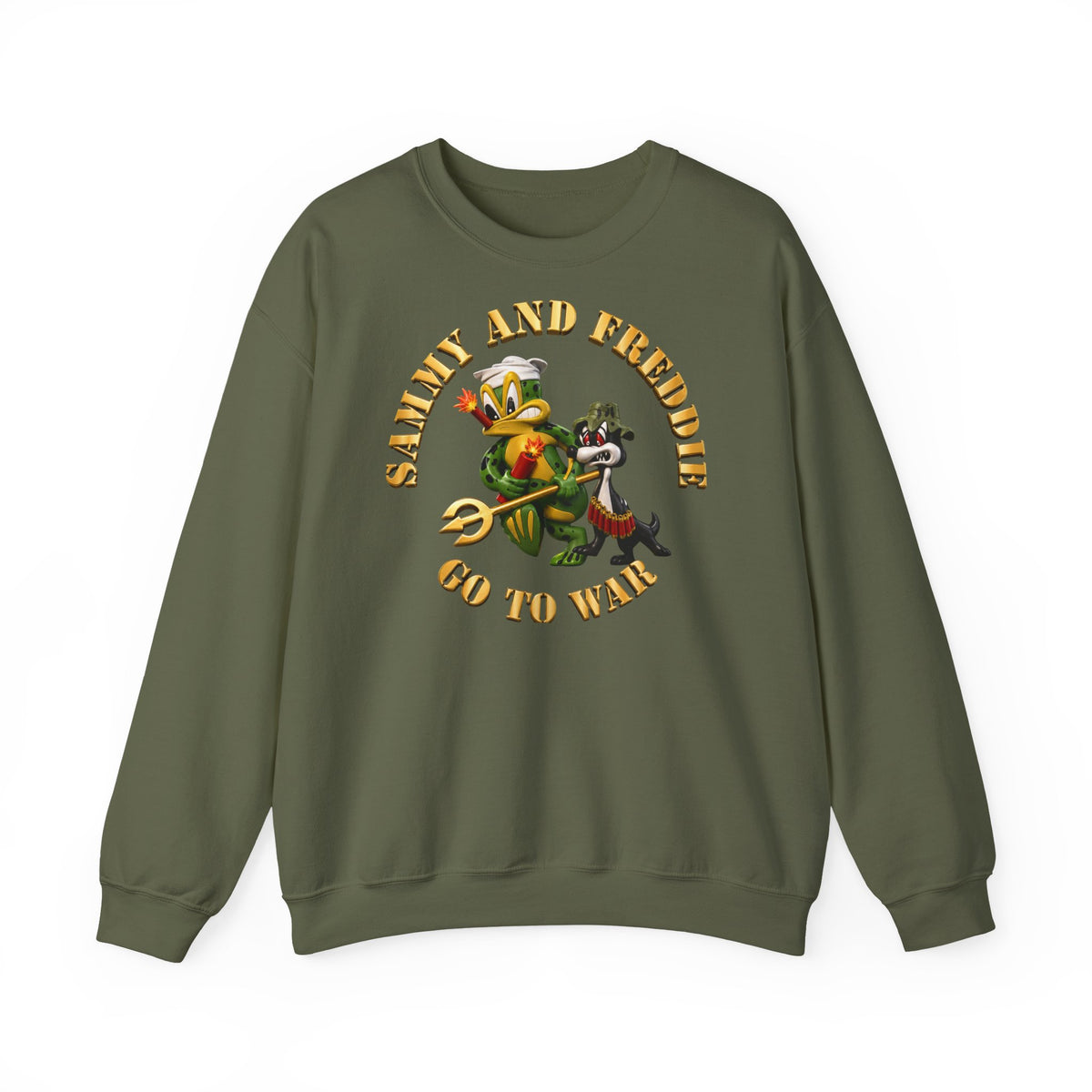 Unisex Heavy Blend™ Crewneck Sweatshirt - Navy - SOF - Sammy - Freddie - Go to War - 3D - Enhanced