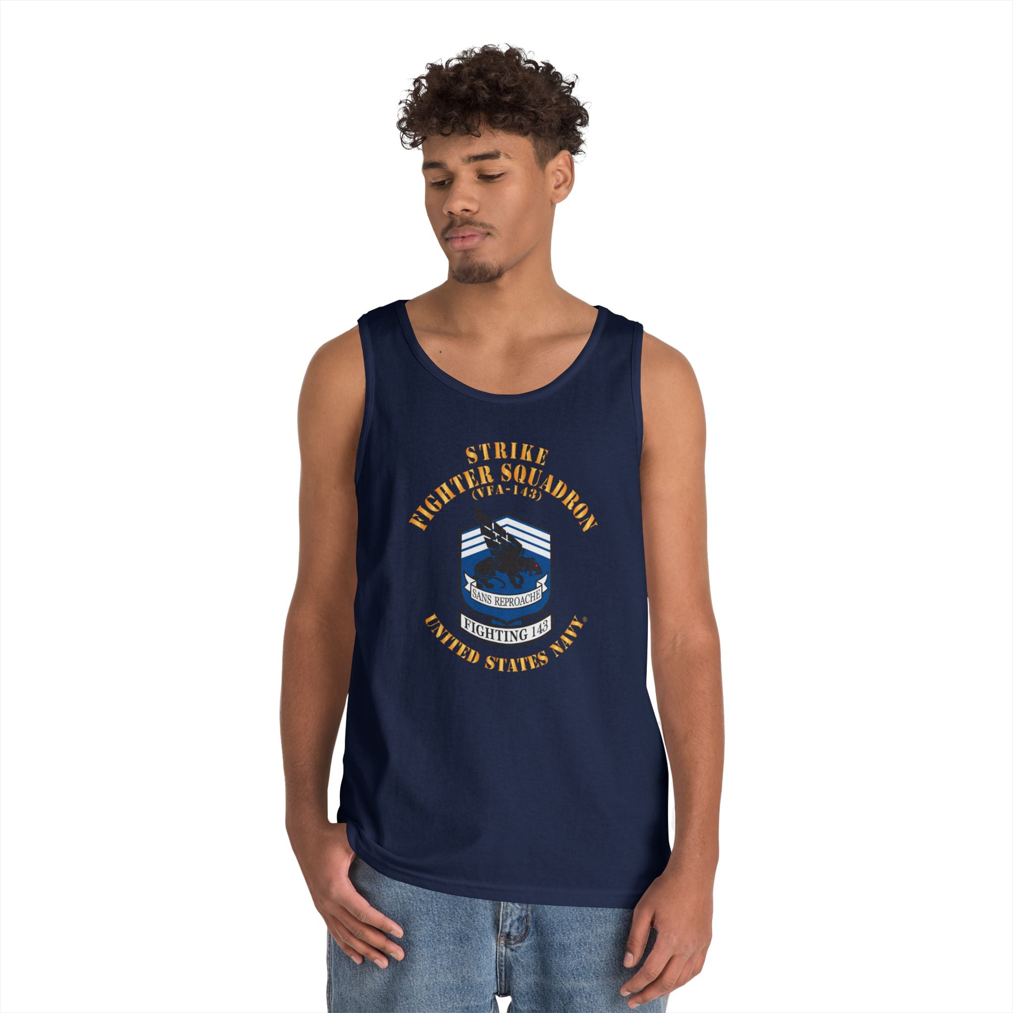 Unisex Heavy Cotton Tank Top - Navy - Strike Fighter Squadron 143 (VFA-143)