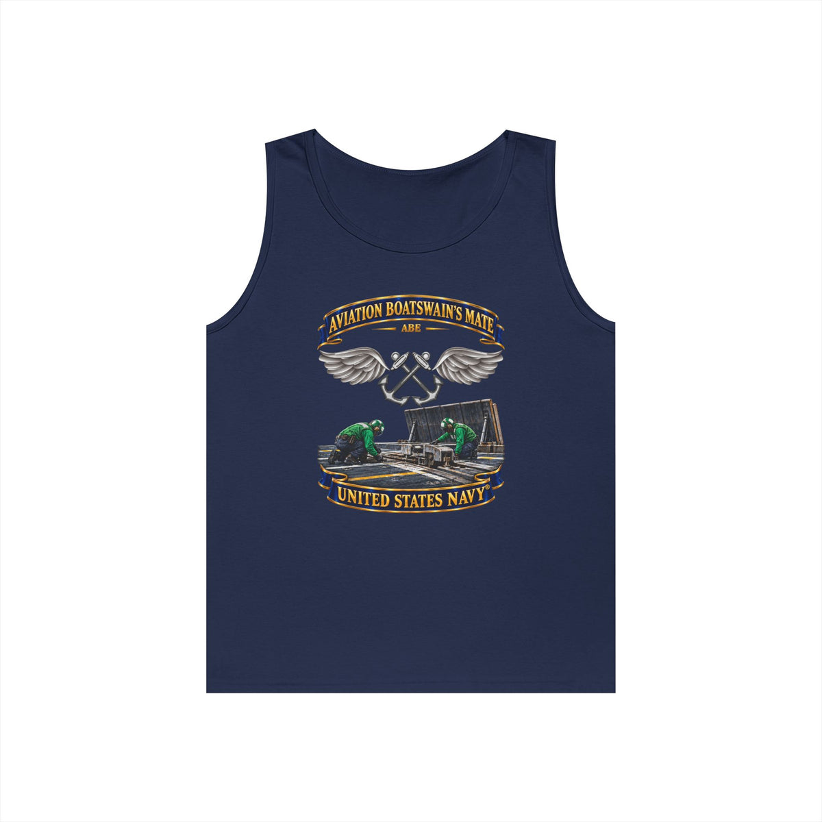 Unisex Heavy Cotton Tank Top - Navy - Rate - Aviation Boatswain's Mate (ABE) - with Scene - 3D - Enhanced