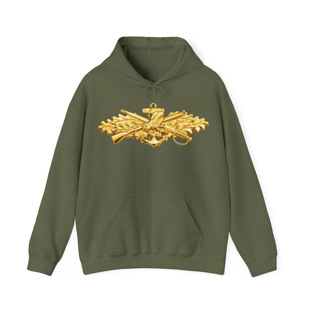 Unisex Heavy Blend™ Hoodies - Navy - Badge - Seabee combat warfare specialist wo txt - Officer - 3D - Enhanced