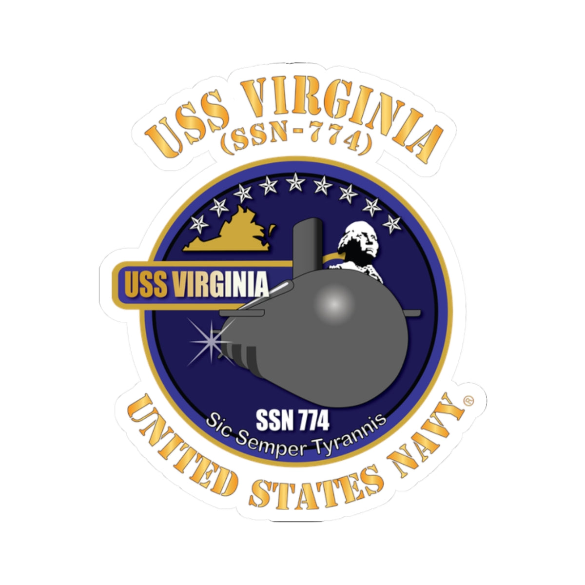 Kiss-Cut Stickers - Navy - USS Virginia (SSN-774) X 300