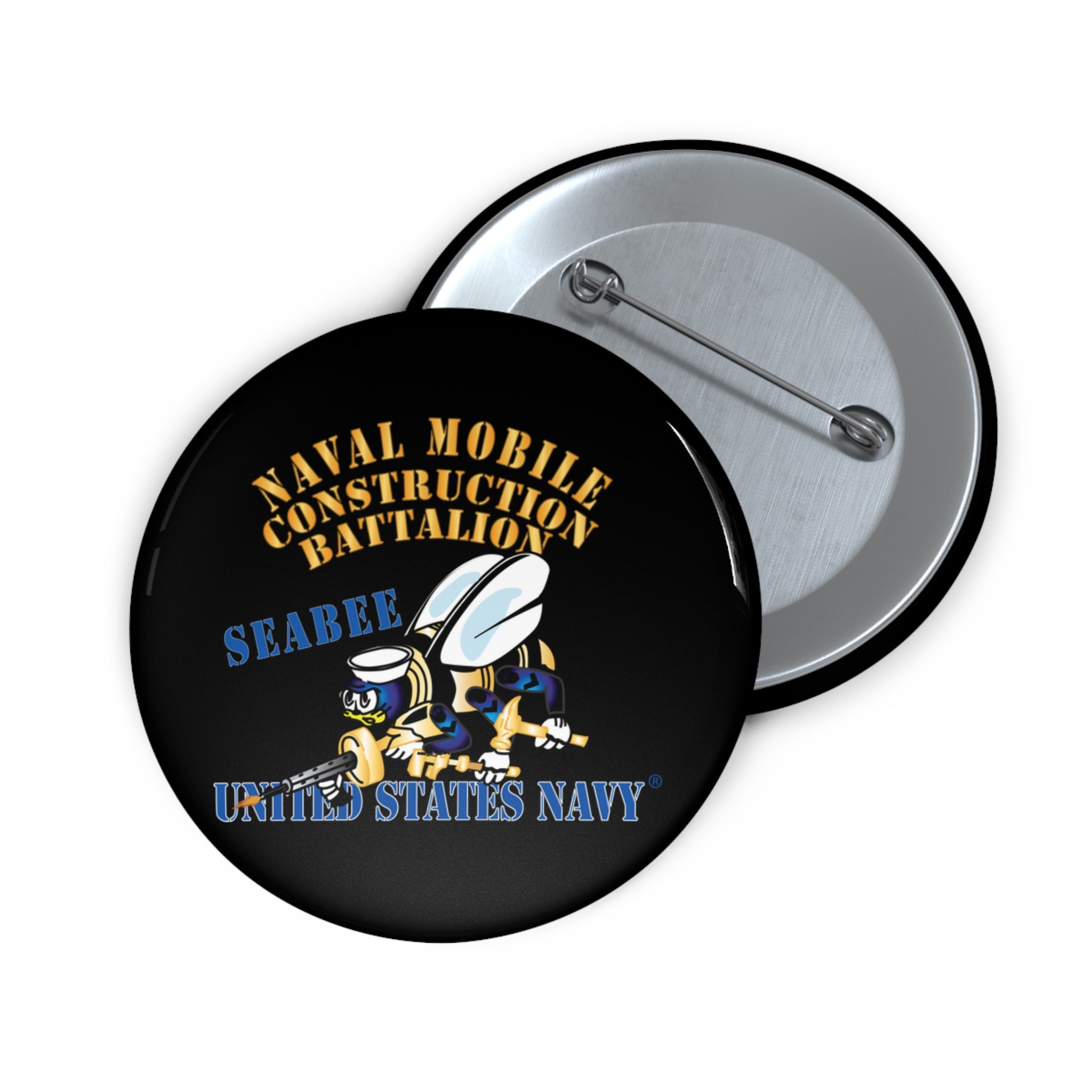 Custom Pin Button - Navy - Seabee