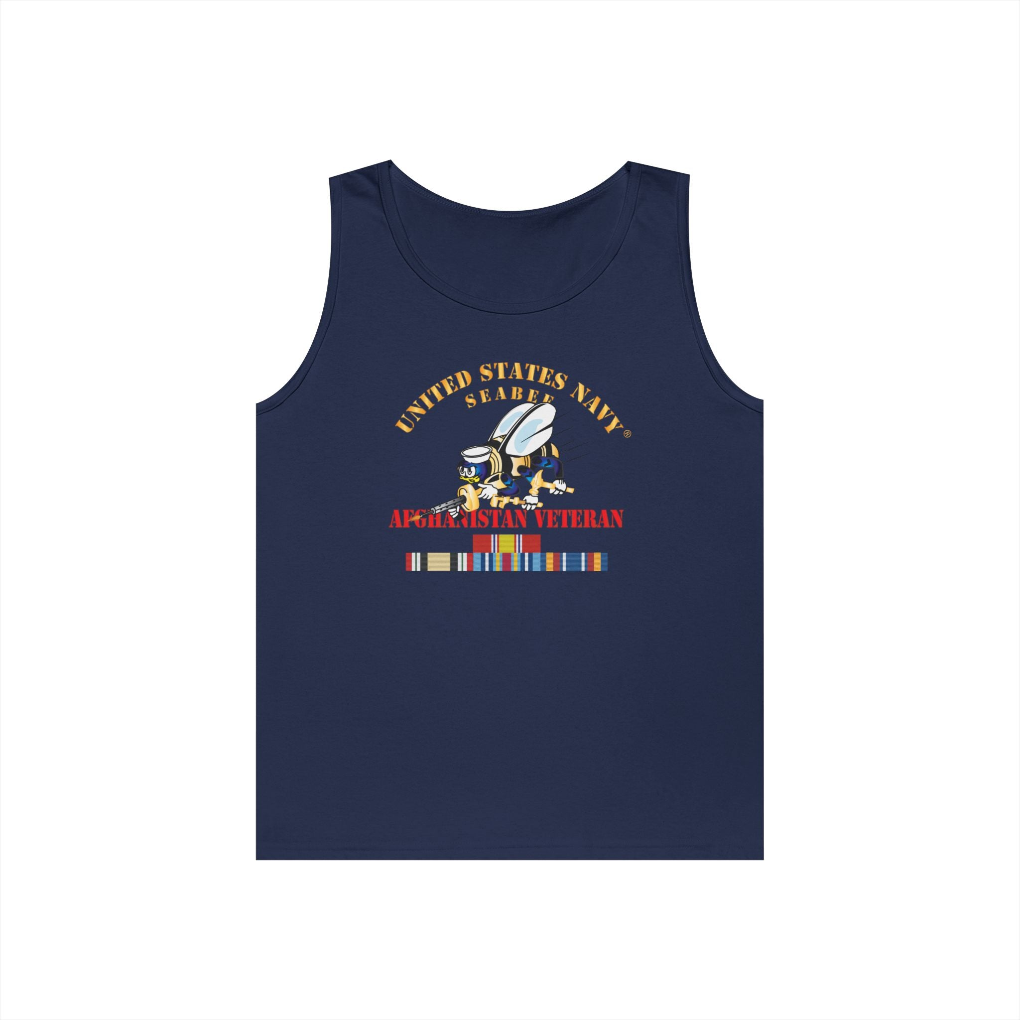 Unisex Heavy Cotton Tank Top - Navy - Seabee - Afghanistan Veteran