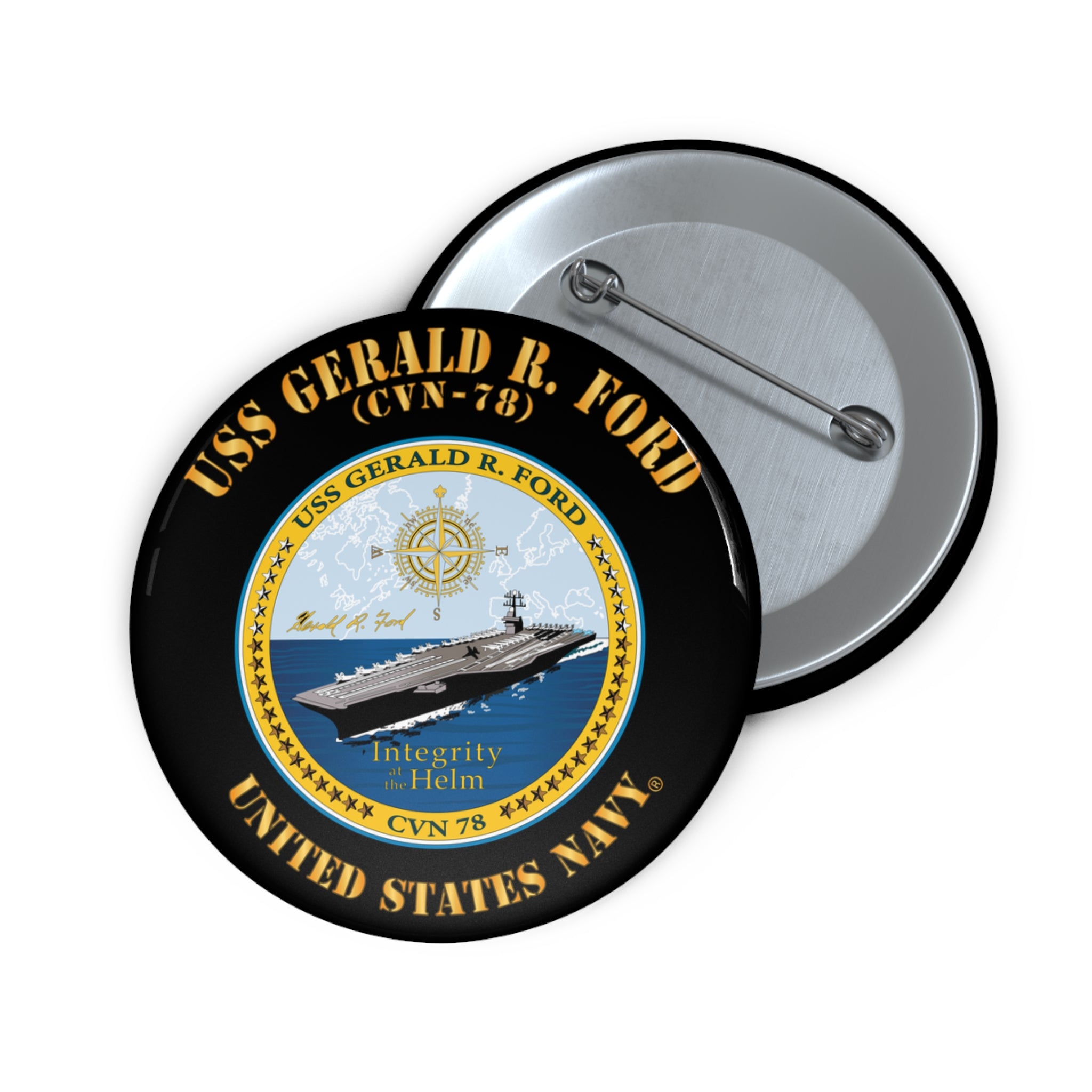 Custom Pin Button - Navy - USS Gerald R. Ford (CVN-78)