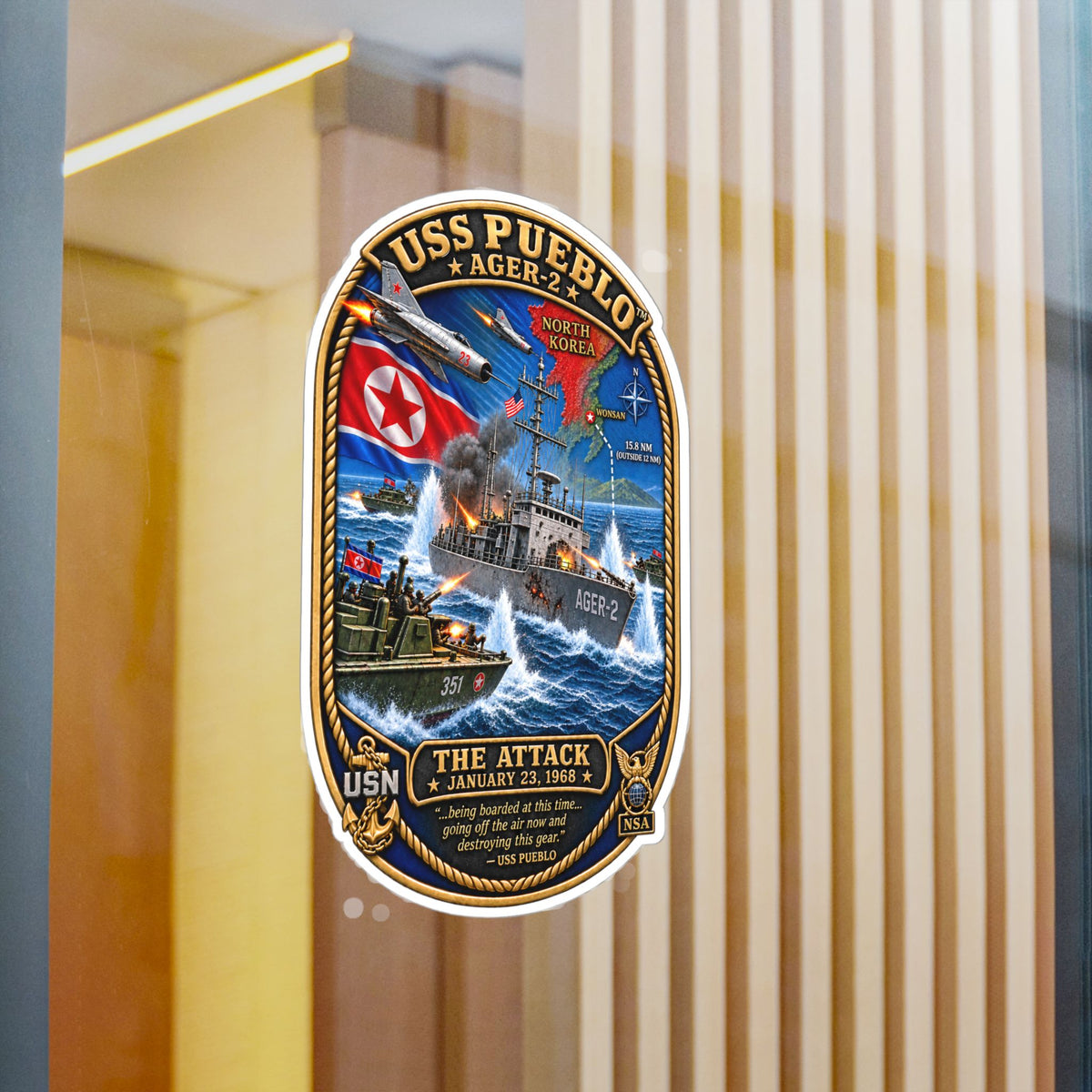 Kiss-Cut Vinyl Decal - Navy - USS Pueblo Attack-Defense Commemorative Patch - 3D - Enhanced