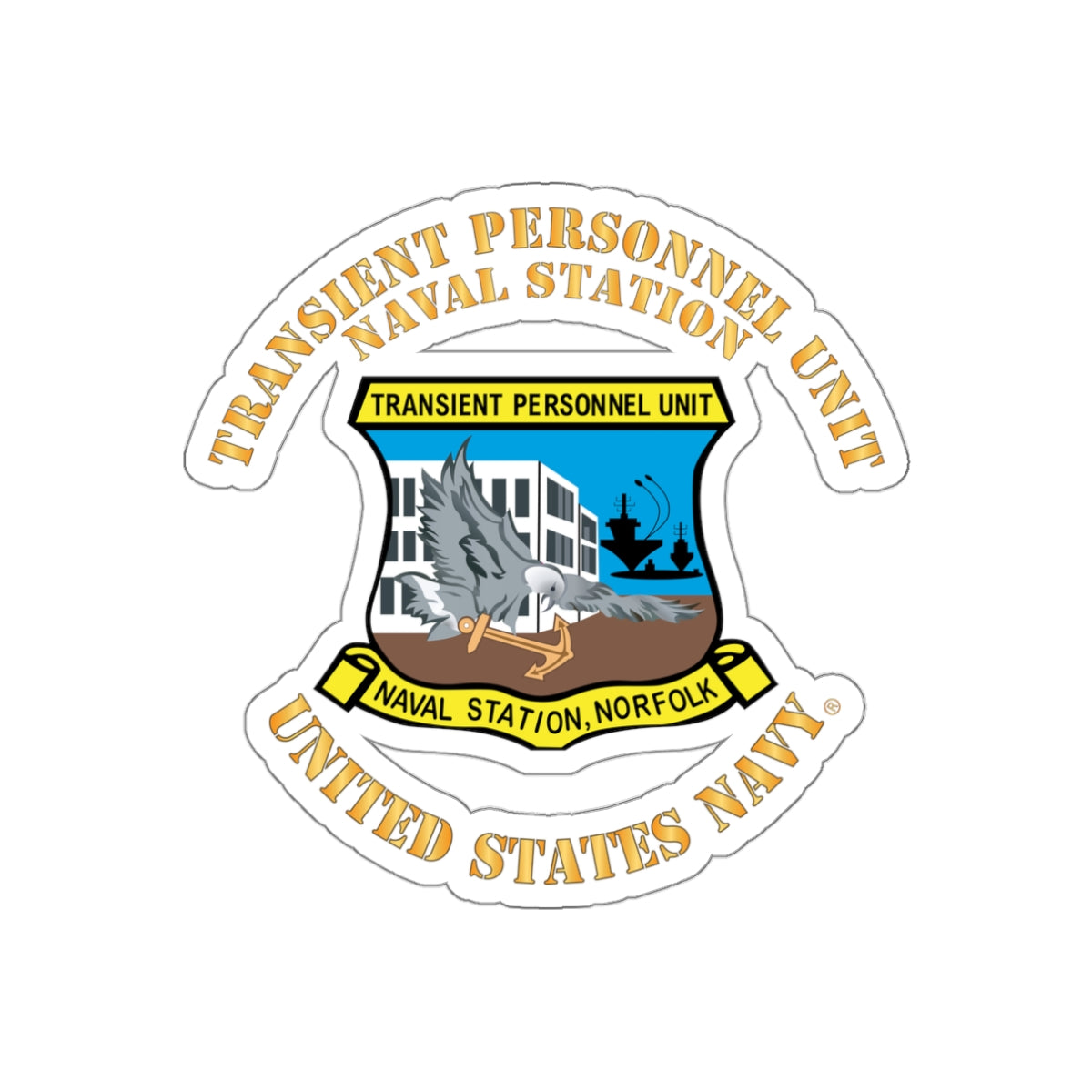 Die-Cut Vinyl Sticker - Navy - Transient Personnel Unit - Naval Station Norfolk