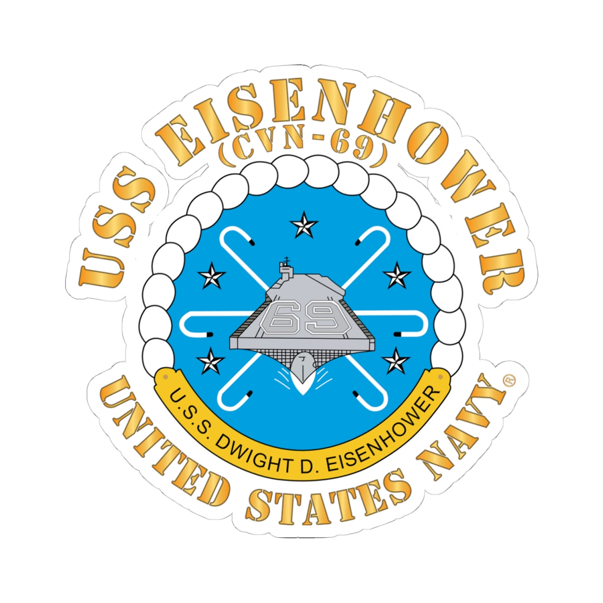 Kiss-Cut Stickers - USS Dwight D. Eisenhower (CVN-69) Crest with Txt