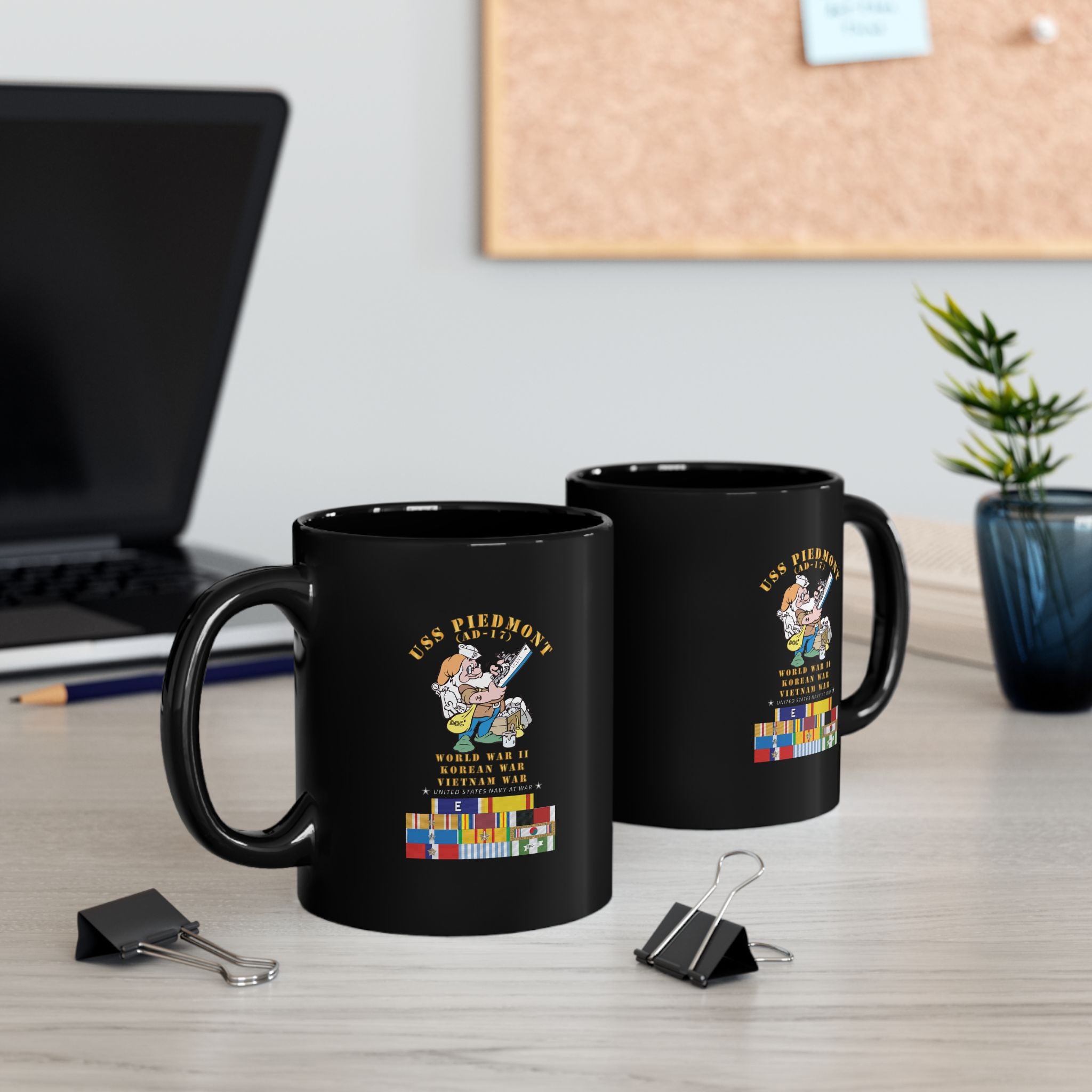 Black Mug (11oz, 15oz) - Navy - USS Piedmont (AD-17) w WWII - KOREA - VN SVC