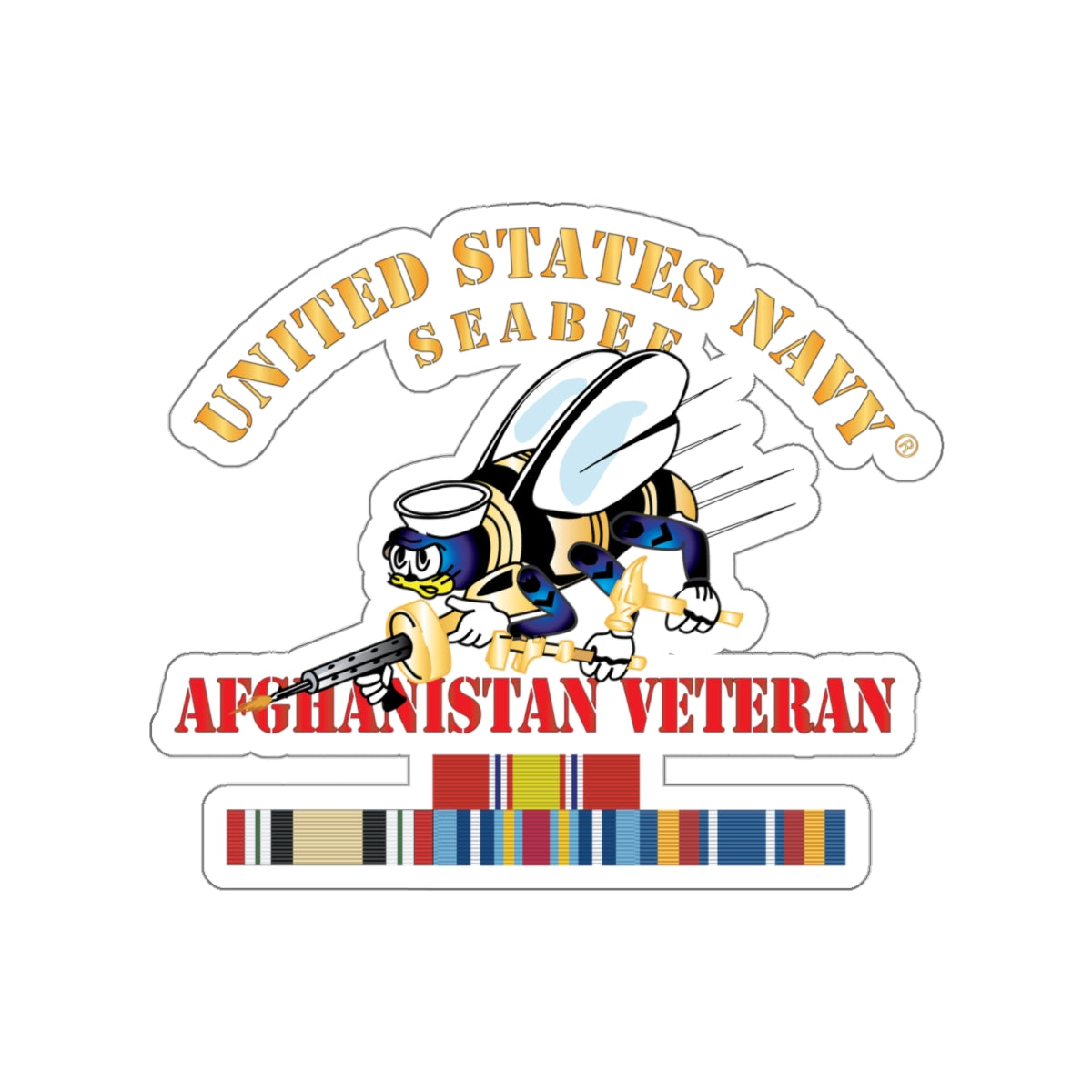 Die-Cut Vinyl Sticker - Navy - Seabee - Afghanistan Veteran