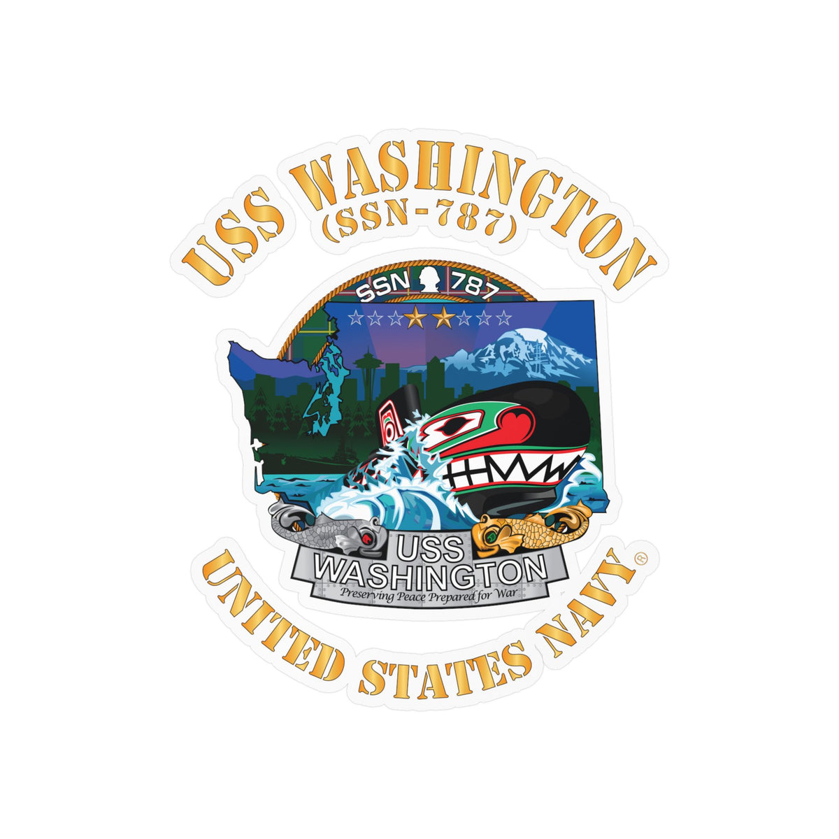 Kiss-Cut Vinyl Decal - Navy - USS Washington (SSN-787) X 300
