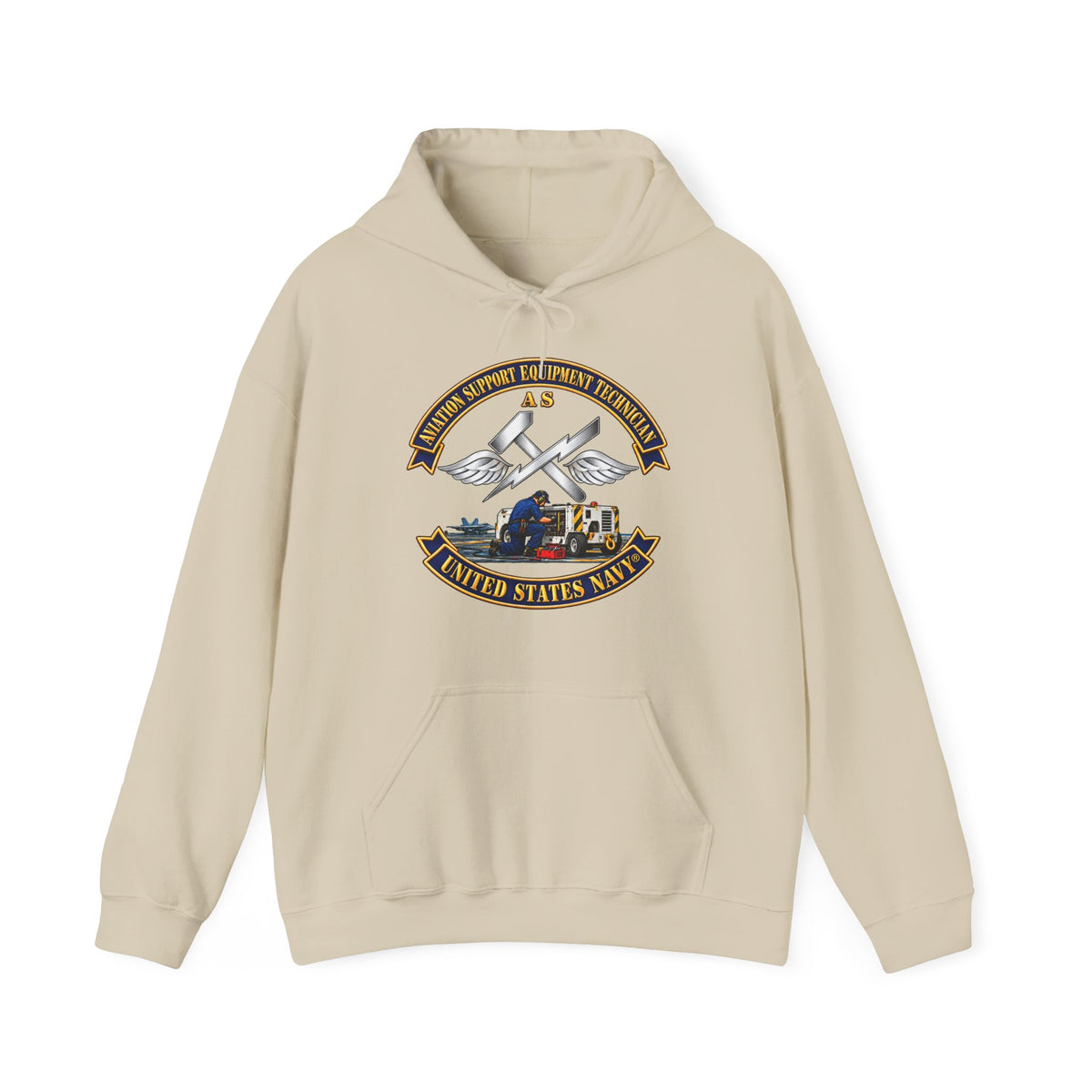 Unisex Heavy Blend™ Hoodies - Navy - Rate - Aviation Support Equipment Technician (AS) with Scene - 3D - Enhanced