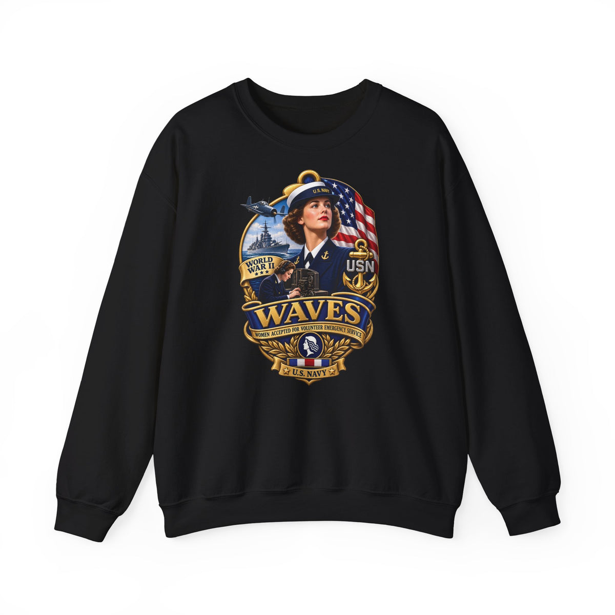 Unisex Heavy Blend™ Crewneck Sweatshirt - WAVES - Women Accepted for Volunteer Emergency Service WWII - 3D - Enhanced