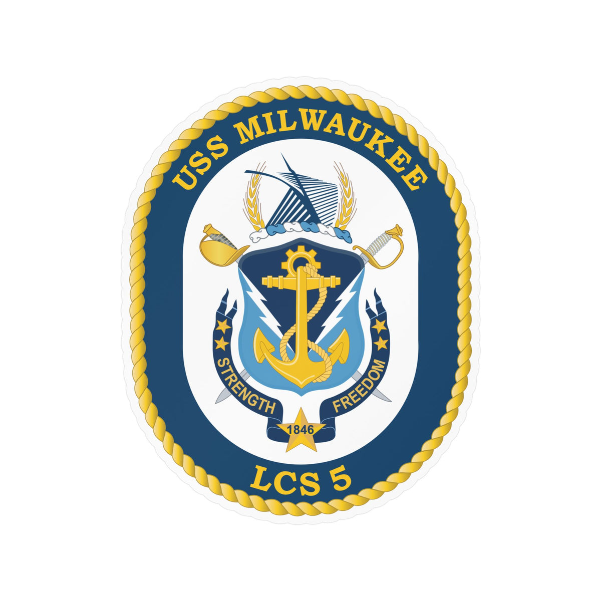 Kiss-Cut Vinyl Decal - Navy - USS Milwaukee (LCS-5) wo Txt X 300