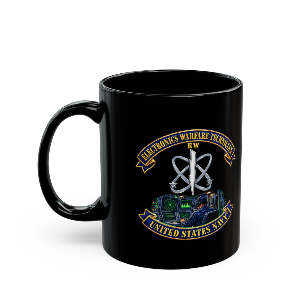 Black Mug (11oz, 15oz) - Navy - Rate - Electronics Warfare Technician with Scene - 3D - Enhanced