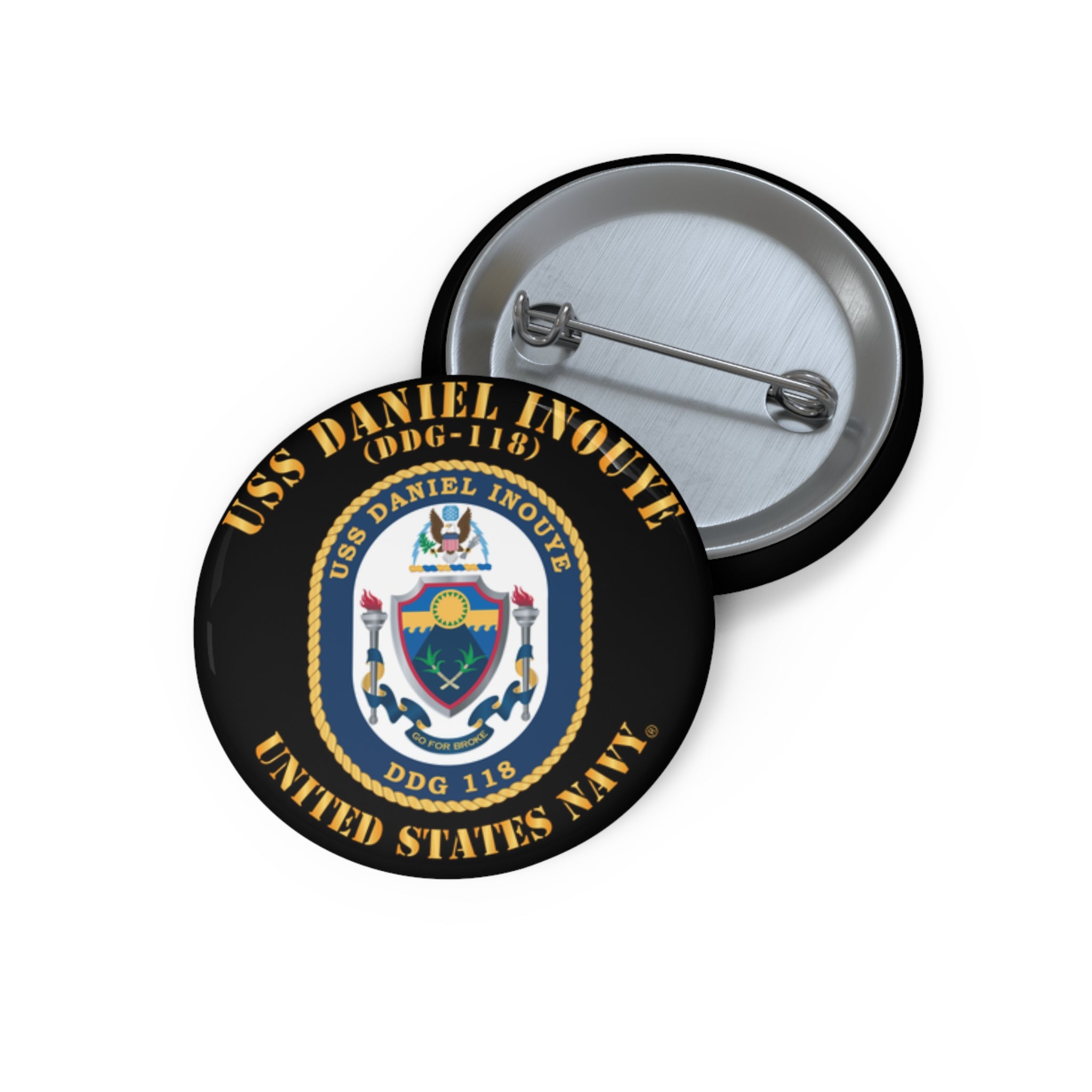 Custom Pin Button - Navy - USS Daniel Inouye (DDG-118)