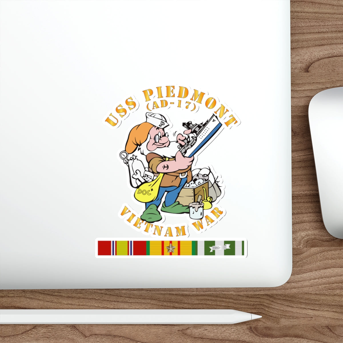 Die-Cut Vinyl Sticker - Navy - USS Piedmont (AD-17) w VN SVC - Vietnam War