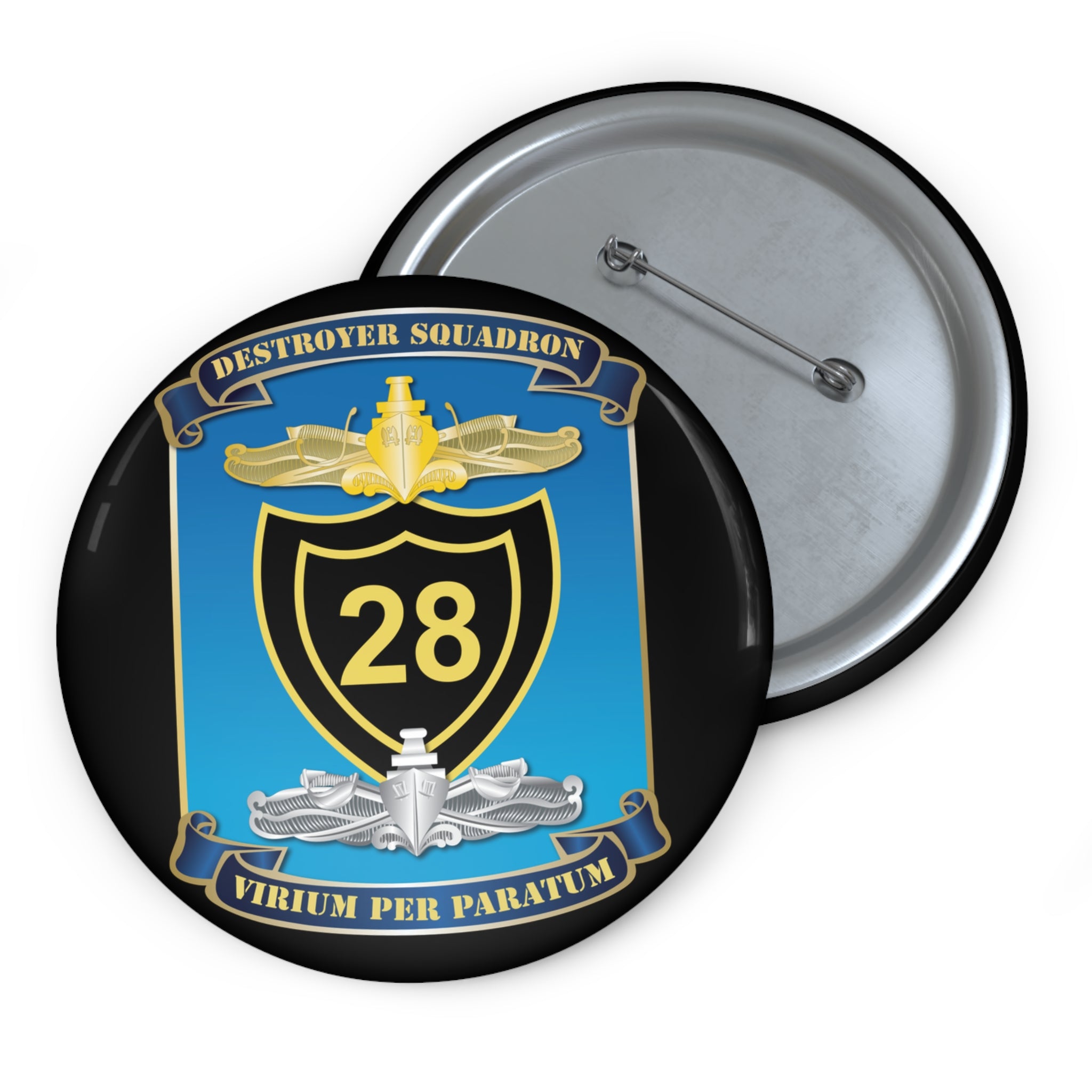 Custom Pin Button - Navy - Destroyer Squadron 28 (DESRON-28) wo Txt