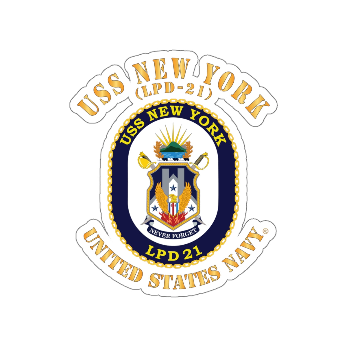 Die-Cut Vinyl Sticker - Navy - USS New York (LPD-21) X 300