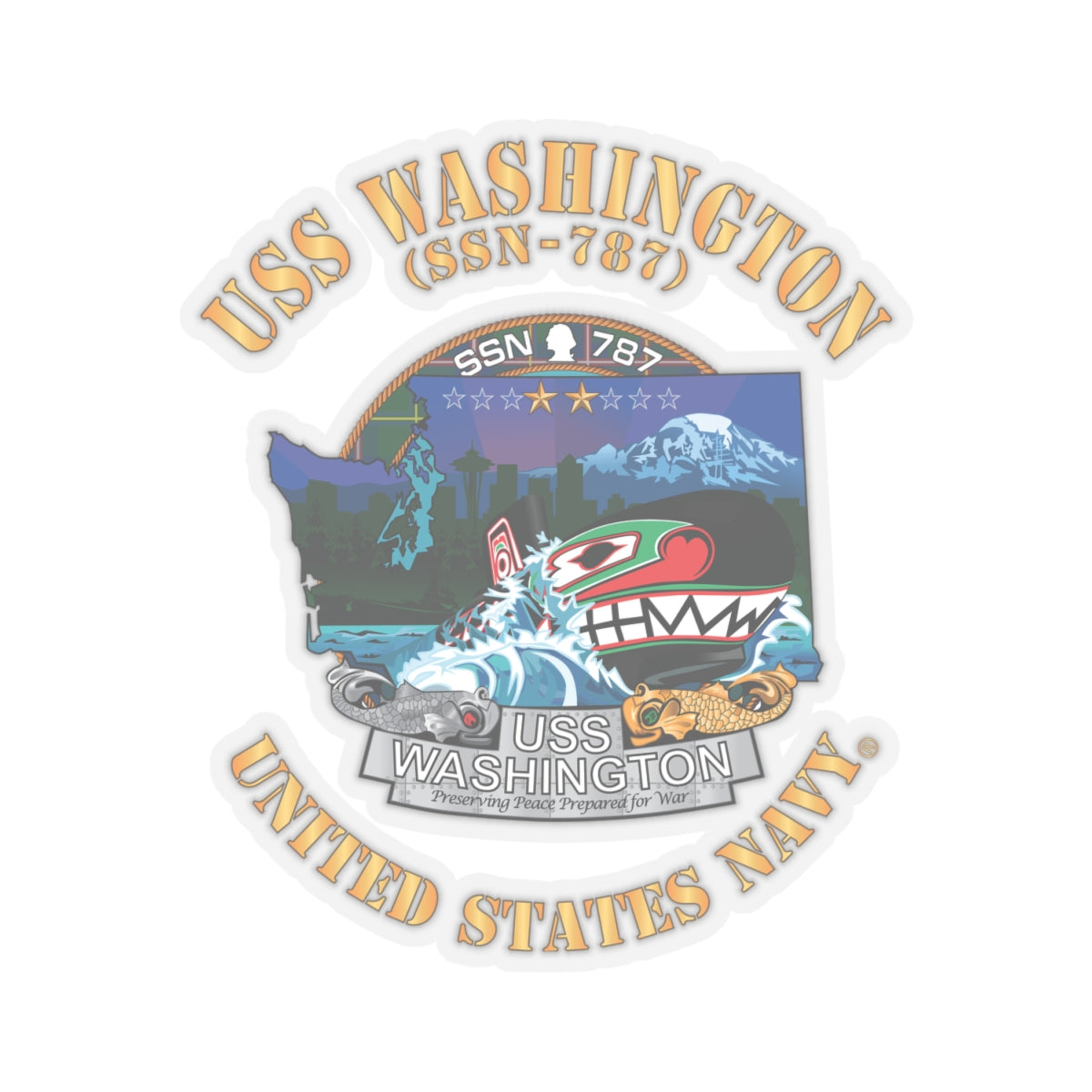 Kiss-Cut Stickers - Navy - USS Washington (SSN-787) X 300