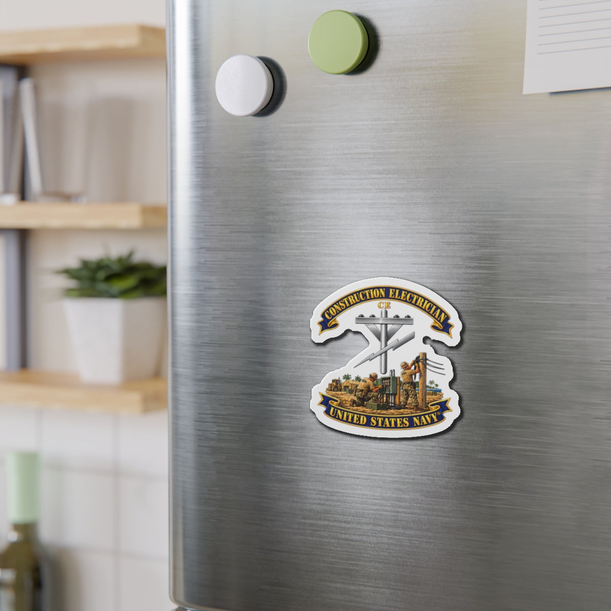Die-Cut Magnet - Navy - Rate - Construction Electrician (CE) with Scene - 3D - Enhanced