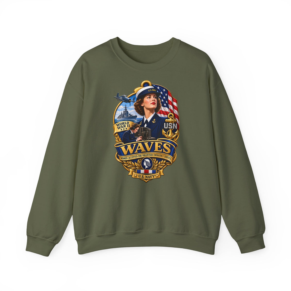 Unisex Heavy Blend™ Crewneck Sweatshirt -  WAVES - Women Accepted for Volunteer Emergency Service WWII - 3D - Enhanced