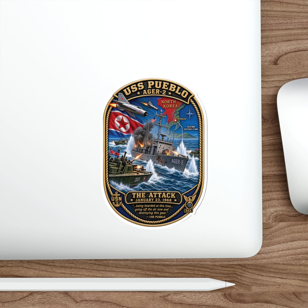 Die-Cut Vinyl Sticker - USS Pueblo Attack-Defense Commemorative Patch