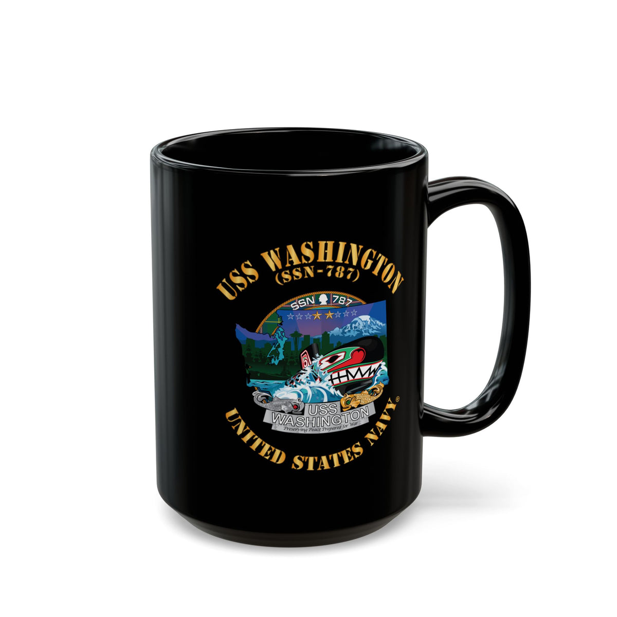 Black Mug (11oz, 15oz) - Navy - USS Washington (SSN-787) X 300