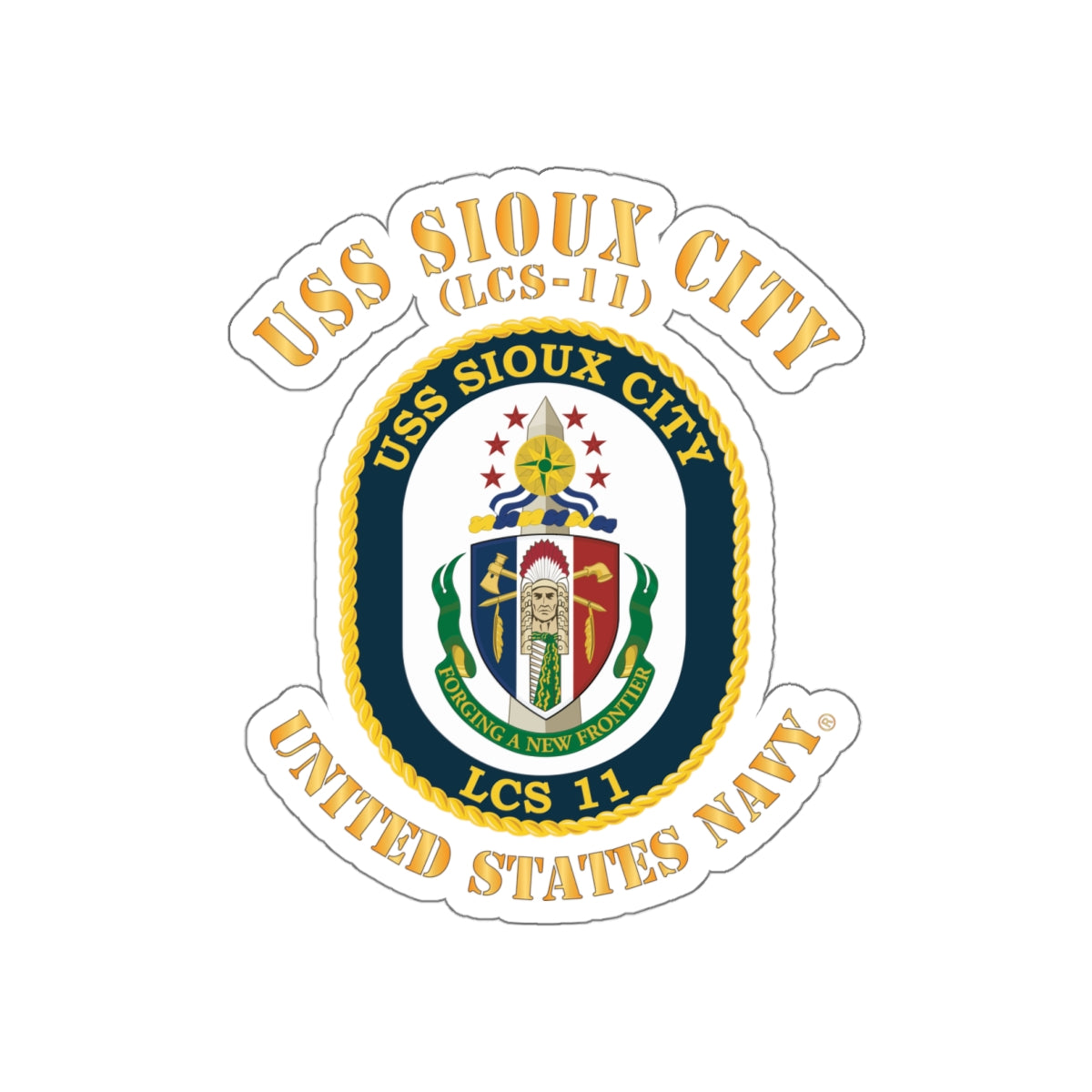 Die-Cut Vinyl Sticker - Navy - USS Sioux City (LCS-11)