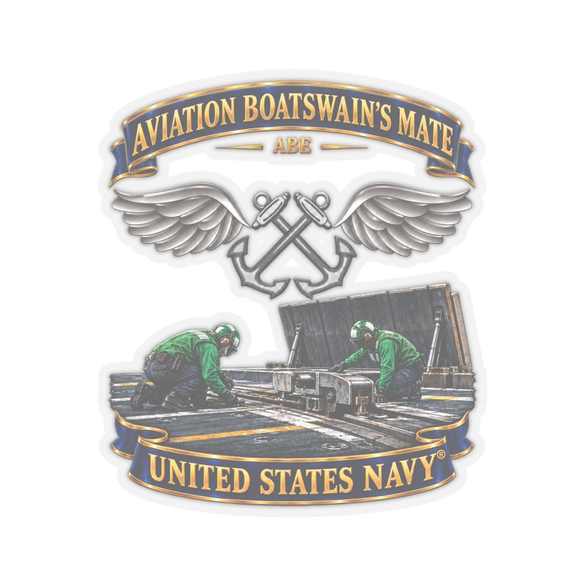 Kiss-Cut Stickers - Navy - Rate - Aviation Boatswain's Mate (ABE) - with Scene - 3D - Enhanced
