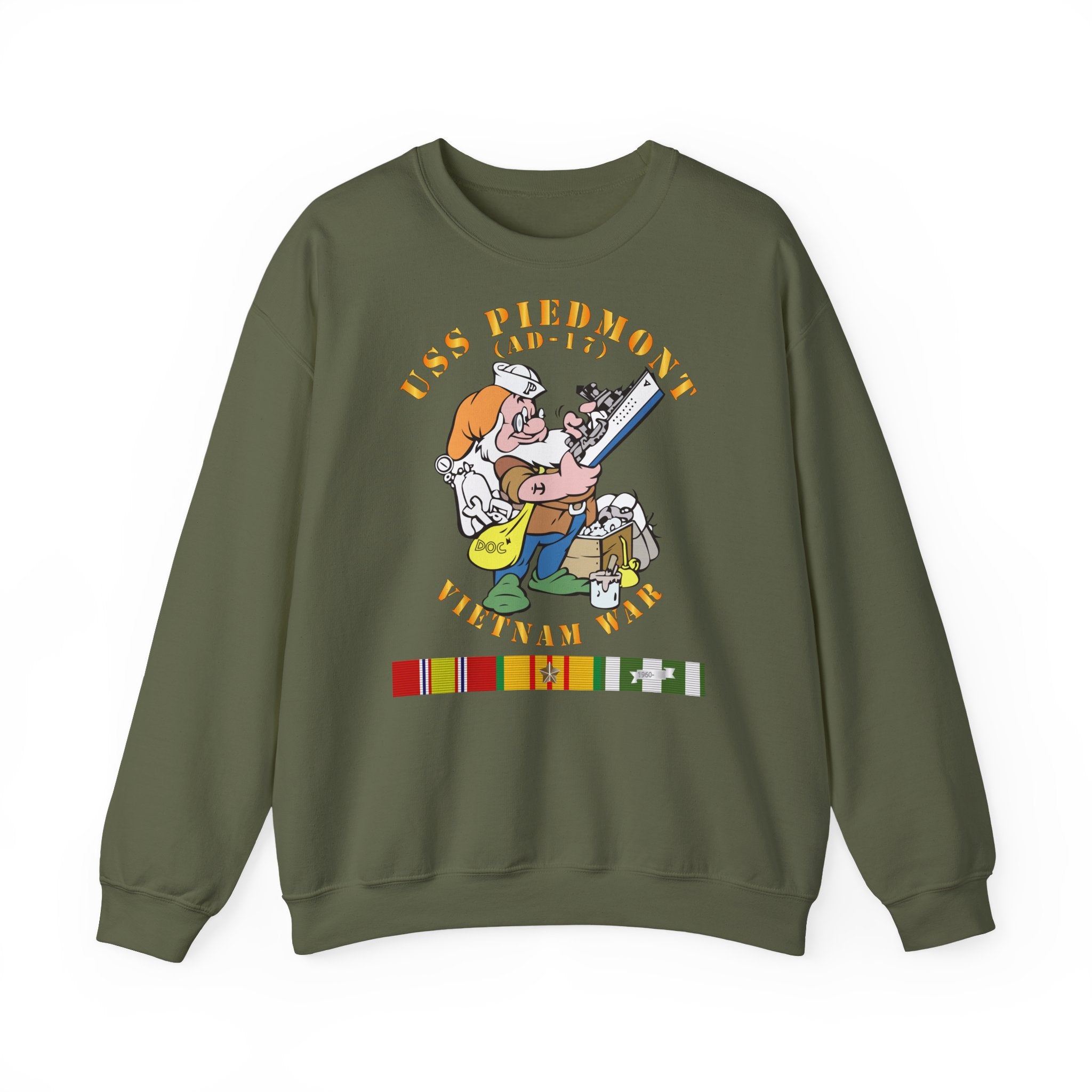 Unisex Heavy Blend™ Crewneck Sweatshirt - Navy - USS Piedmont (AD-17) w VN SVC - Vietnam War