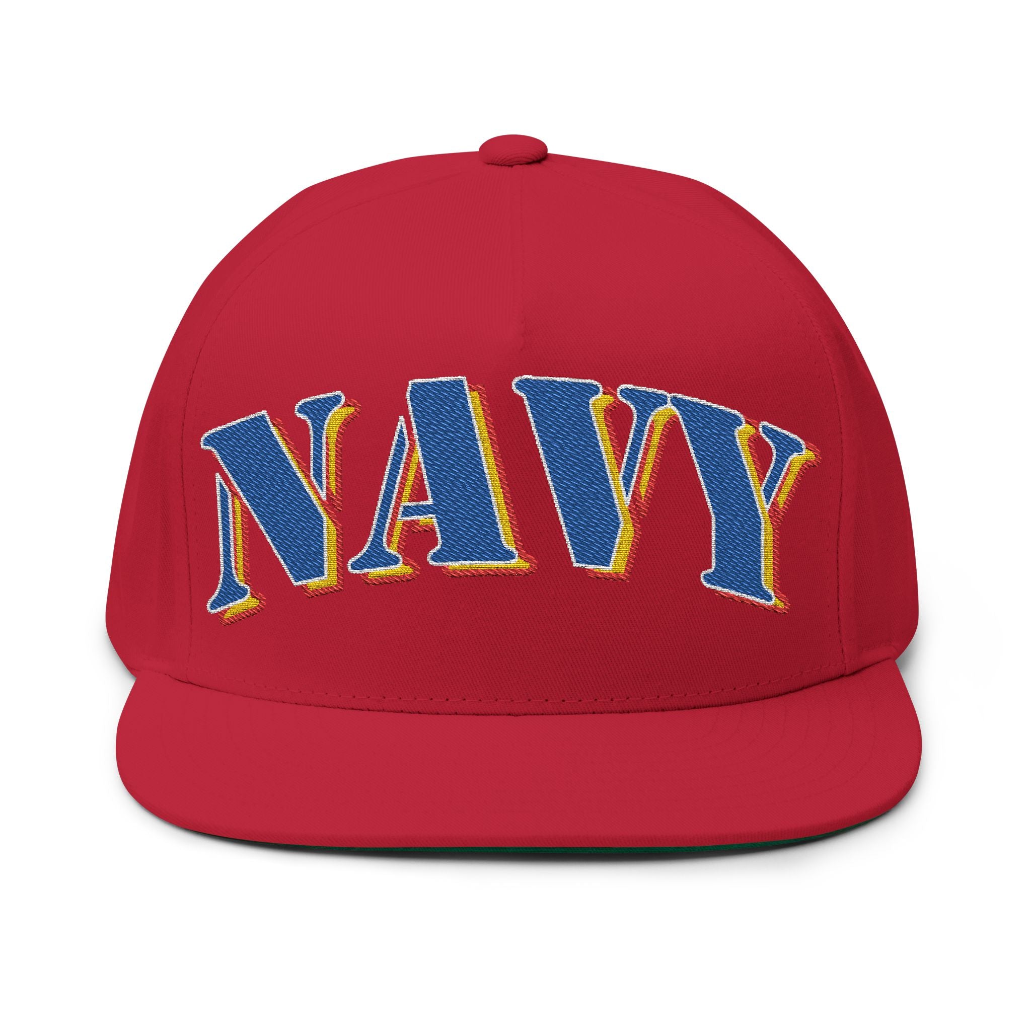 US Navy Embroidered Flat Bill Hat — Retro Varsity Military Style
