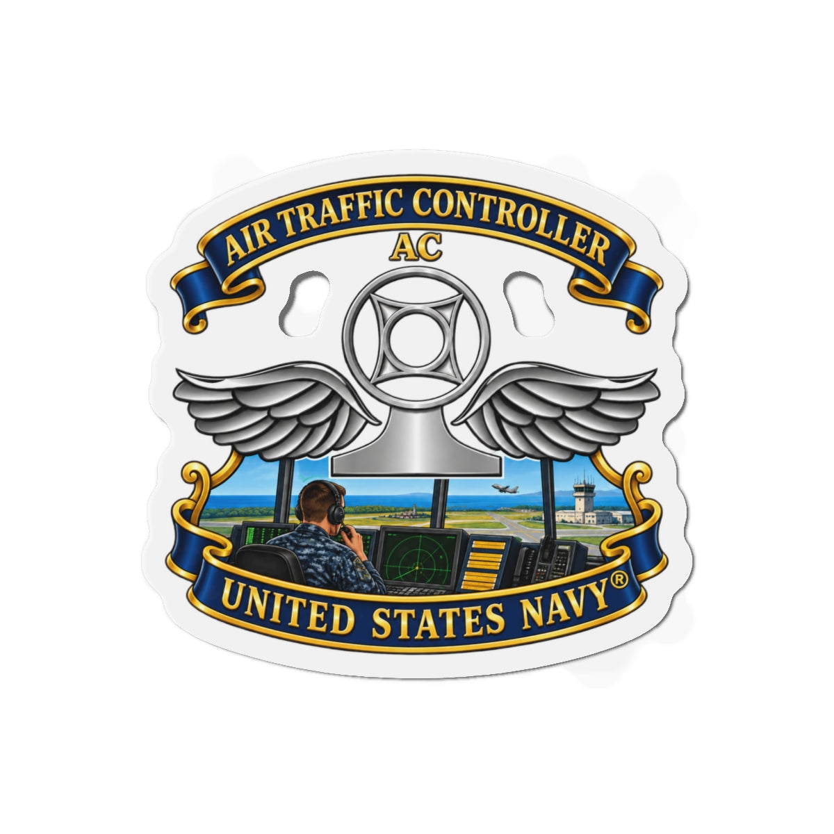 Die-Cut Magnet - Navy - Rate - Air Traffic Controller (AC) - with Scene - 3D - Enhanced