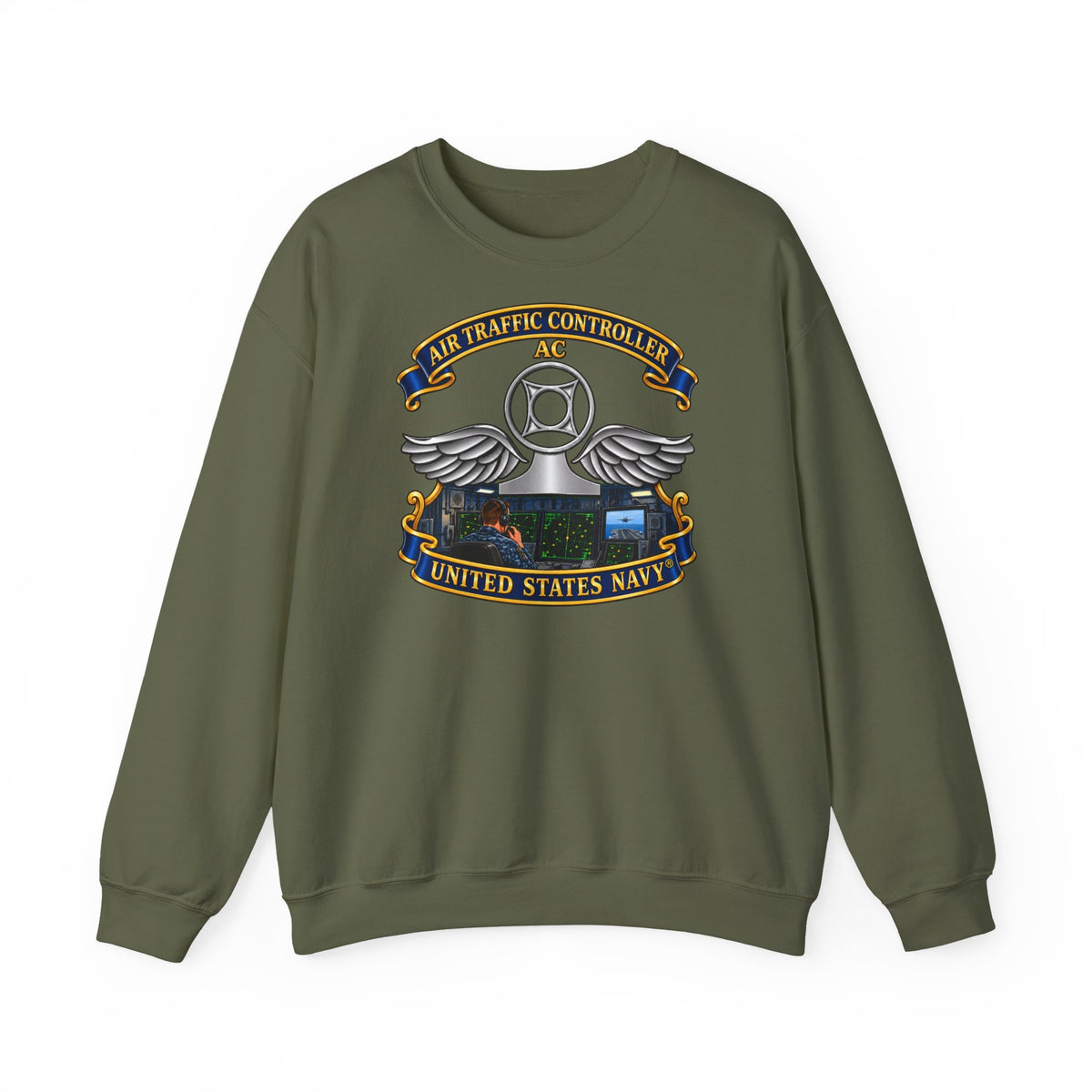 Unisex Heavy Blend™ Crewneck Sweatshirt -  Navy - Rate - Air Traffic Controller (AC) - Shipboard Version  3D - Enhanced