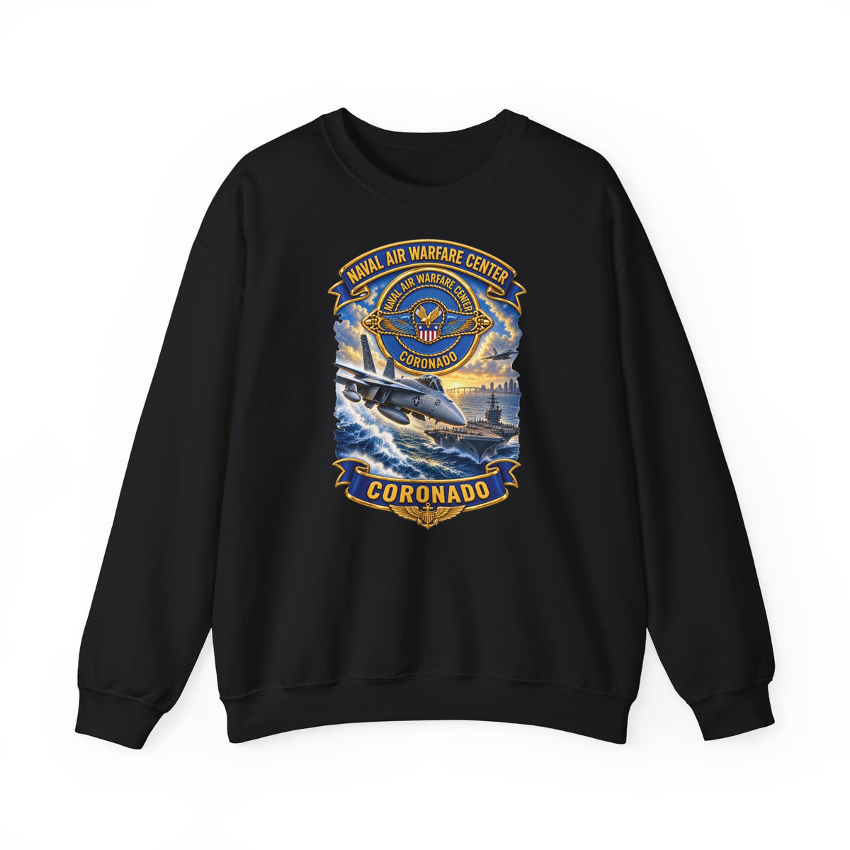 Unisex Heavy Blend™ Crewneck Sweatshirt - NAVY - Naval Air Warfare Center - Coronado - Crest - with Scene - 3D - Enhanced