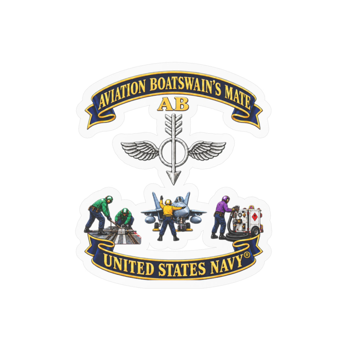 Kiss-Cut Vinyl Decal - Navy - Aviation Boatswains Mate Br with 3 Scene - 3D - Enhanced