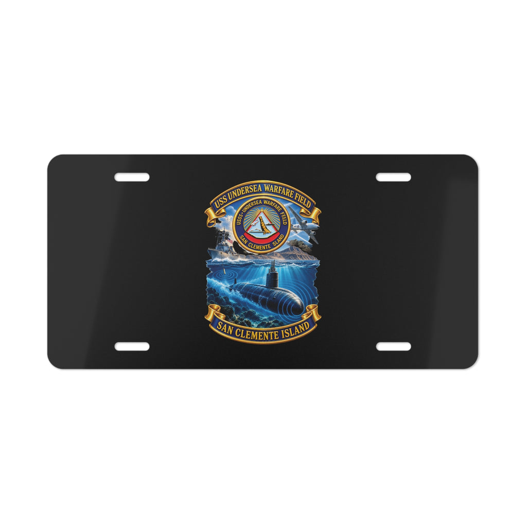 Vanity License Plate - NAVY - USS Undersea Warfare Field - San Clemente Island - Crest - w scene - 3D - Enhanced
