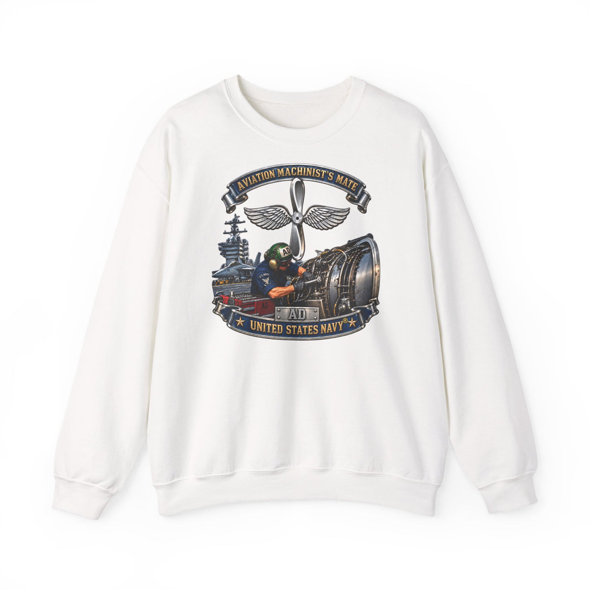 Unisex Heavy Blend™ Crewneck Sweatshirt -  Navy - Rate - Aviation Machinists Mate Br with Scene - 3D - Enhanced