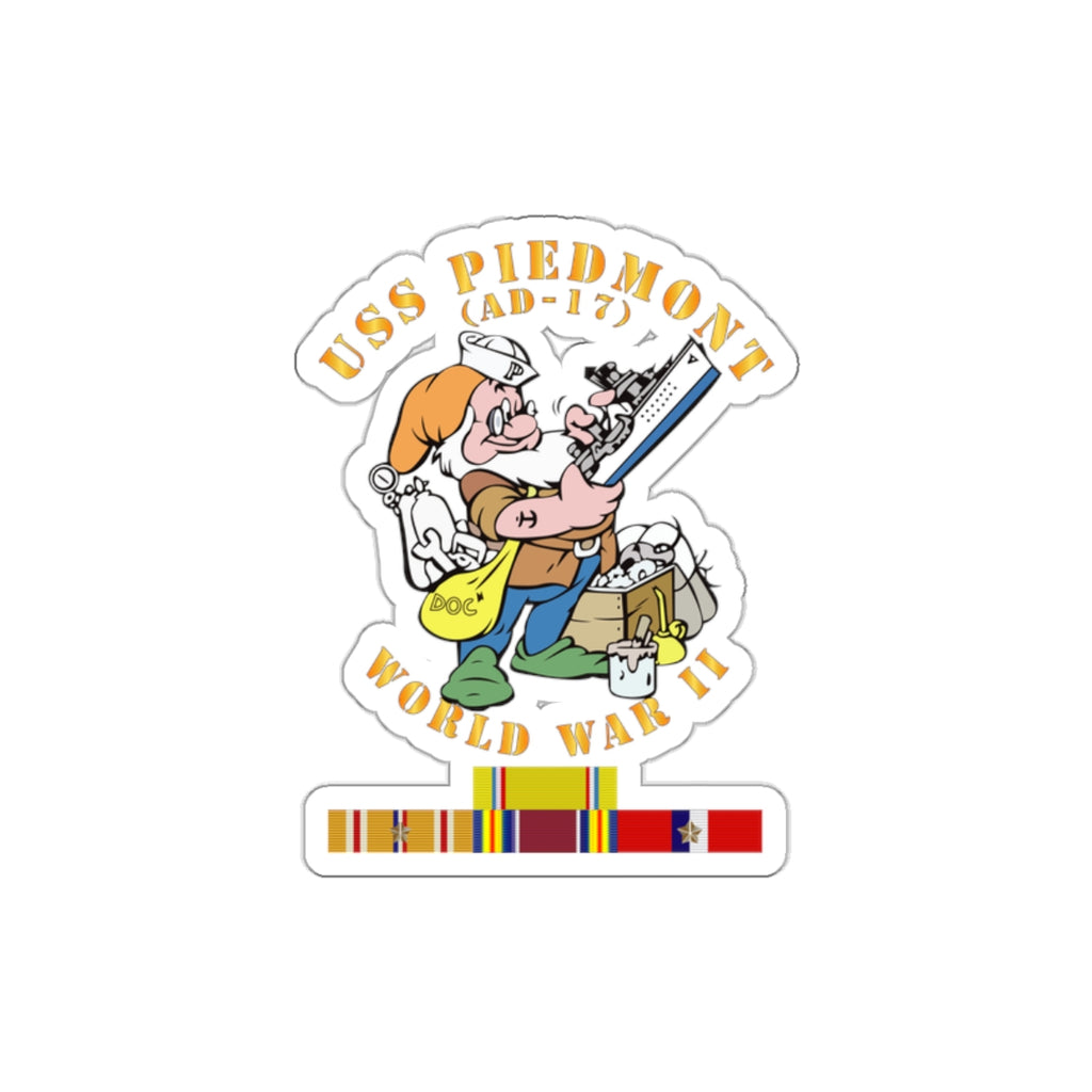 Die-Cut Vinyl Sticker - Navy - USS Piedmont (AD-17) w PAC SVC WWII
