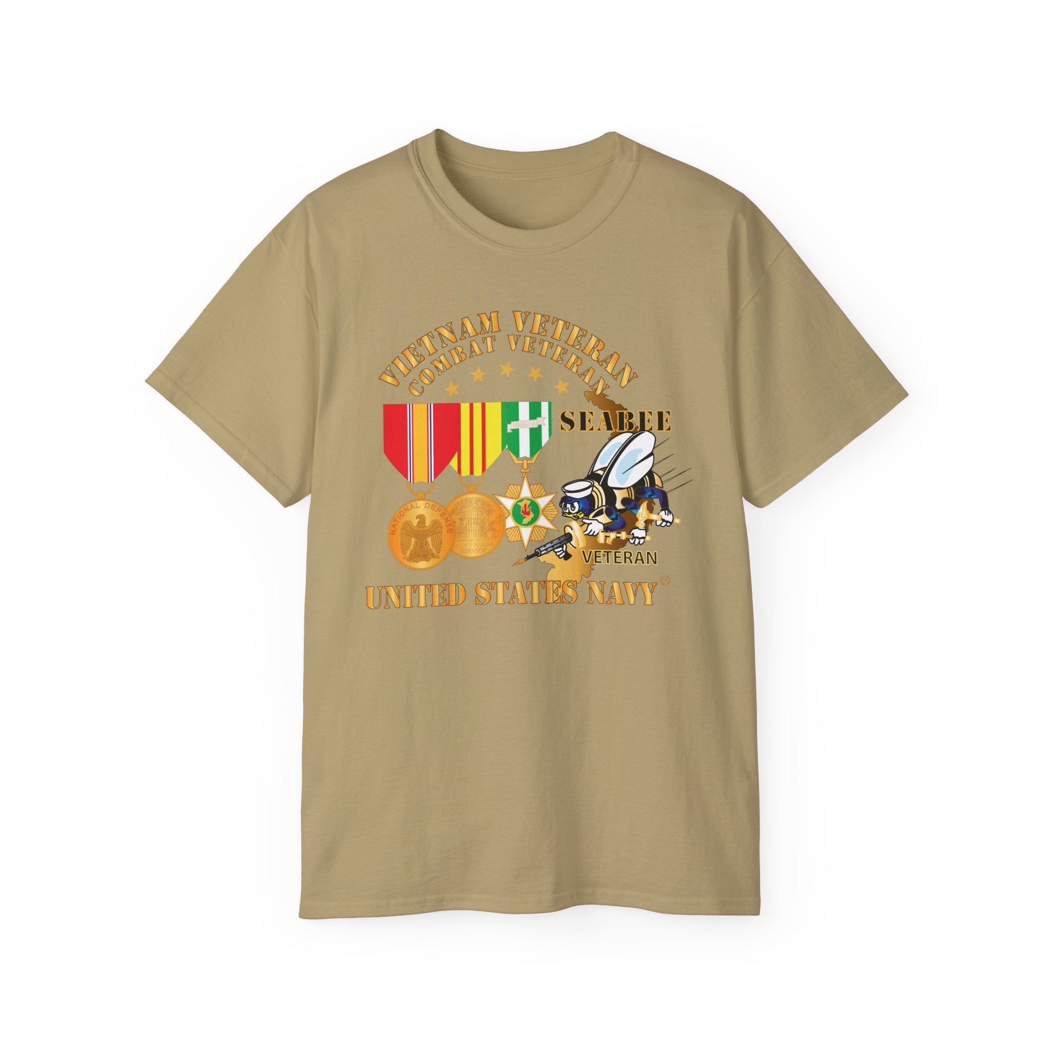 Unisex Ultra Cotton T-Shirt - Navy - Vietnam  Veteran - w Medals - VN - Seabee