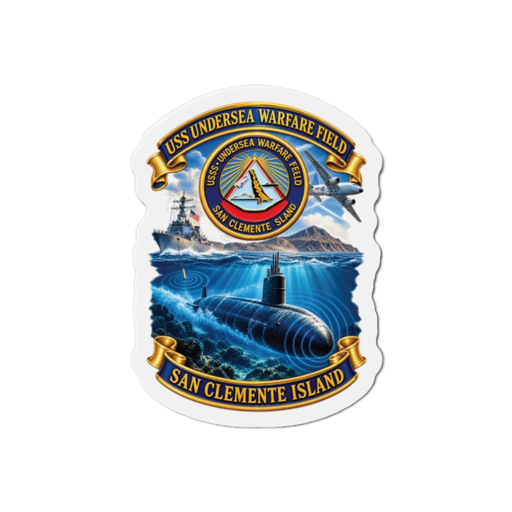 Die-Cut Magnet - NAVY - USS Undersea Warfare Field - San Clemente Island - Crest - w scene - 3D - Enhanced