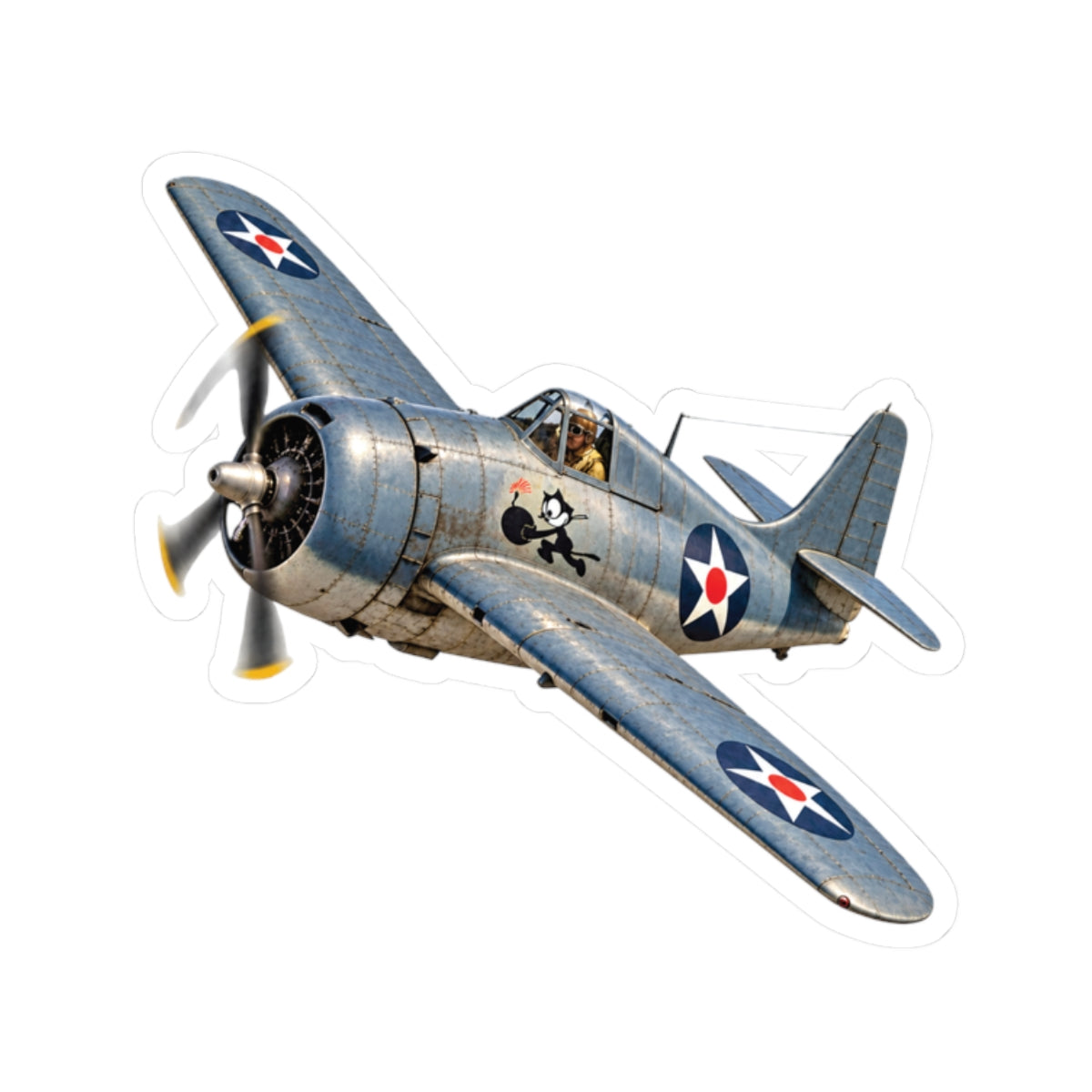 Kiss-Cut Stickers - NAVY - VF - 3 - Wildcat w FELIX WWI Insignia - 3D - Enhanced