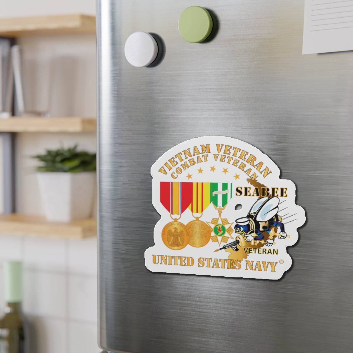 Die-Cut Magnet - Navy - Vietnam  Veteran - w Medals - VN - Seabee
