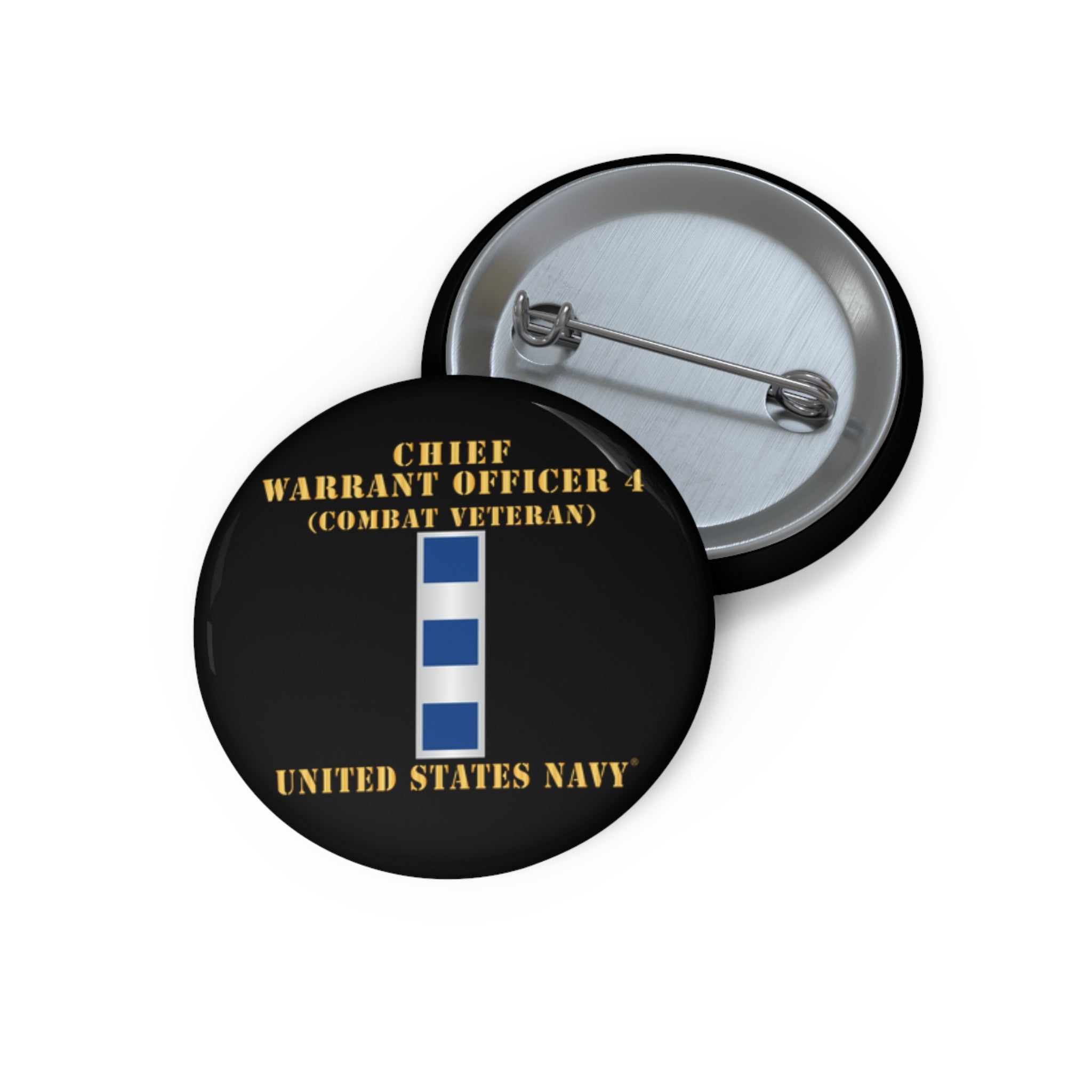 Custom Pin Button - Navy - Chief Warrant Officer 4 - CW04 - Combat Veteran